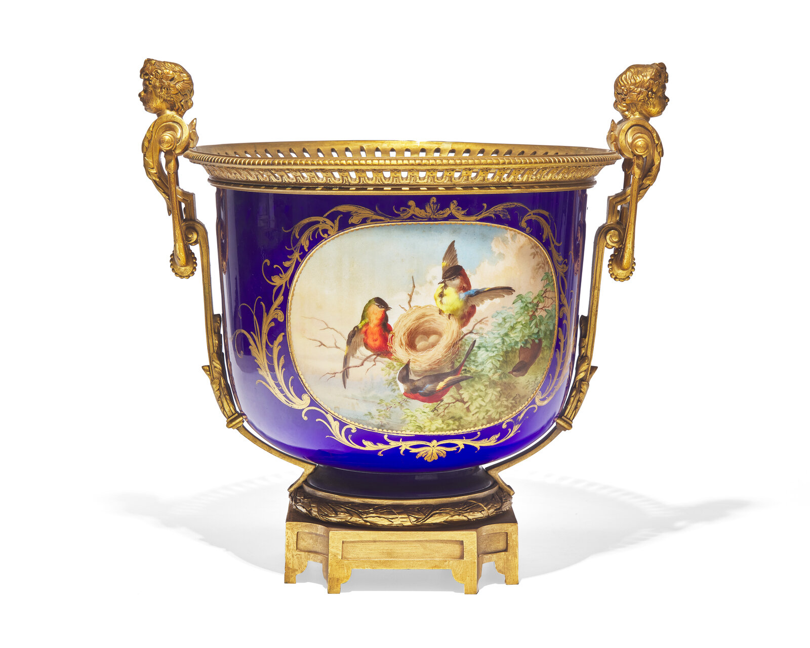 Appraisal: A French gilt bronze-mounted cobalt porcelain center bowl late th