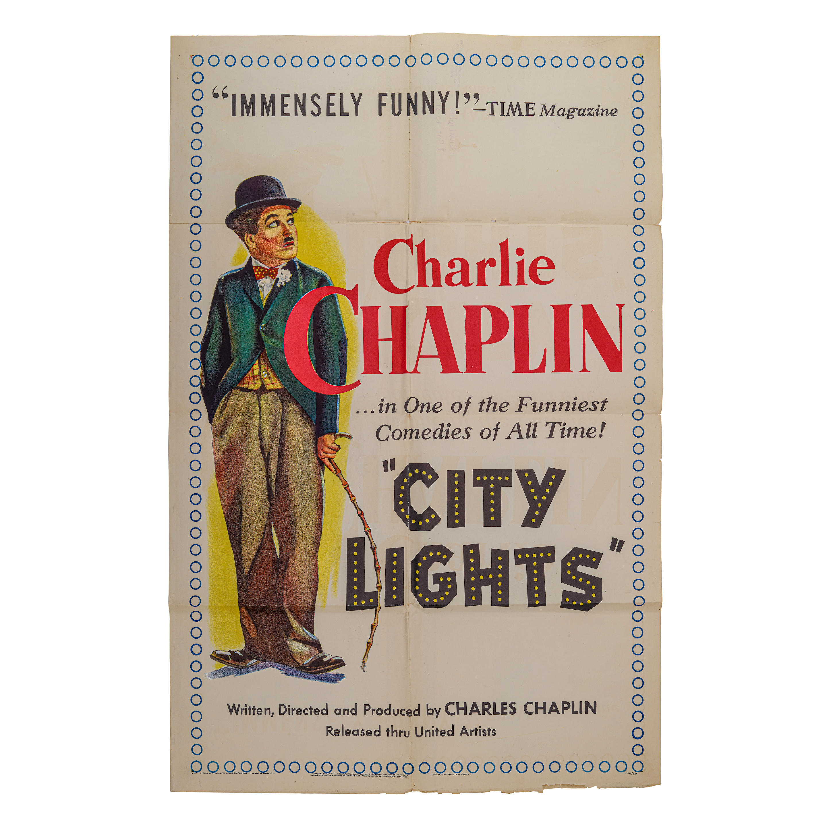 Appraisal: CITY LIGHTS US RE-ISSUE ONE SHEET POSTER United Artists R-