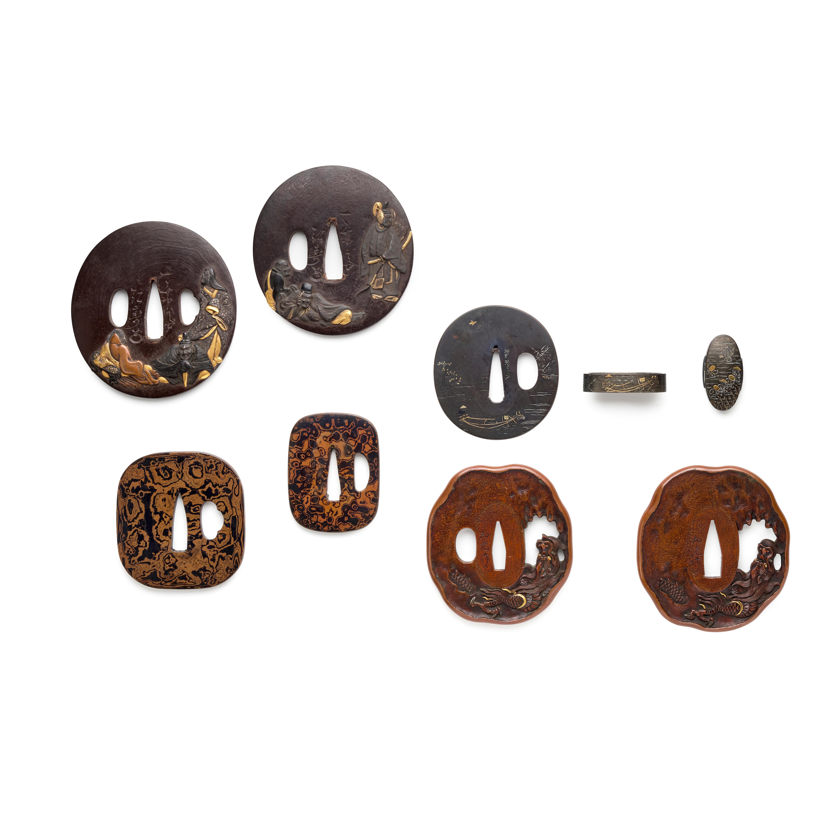 Appraisal: THREE DAISH TSUBA SETS OF HAND GUARDS FOR A LONG