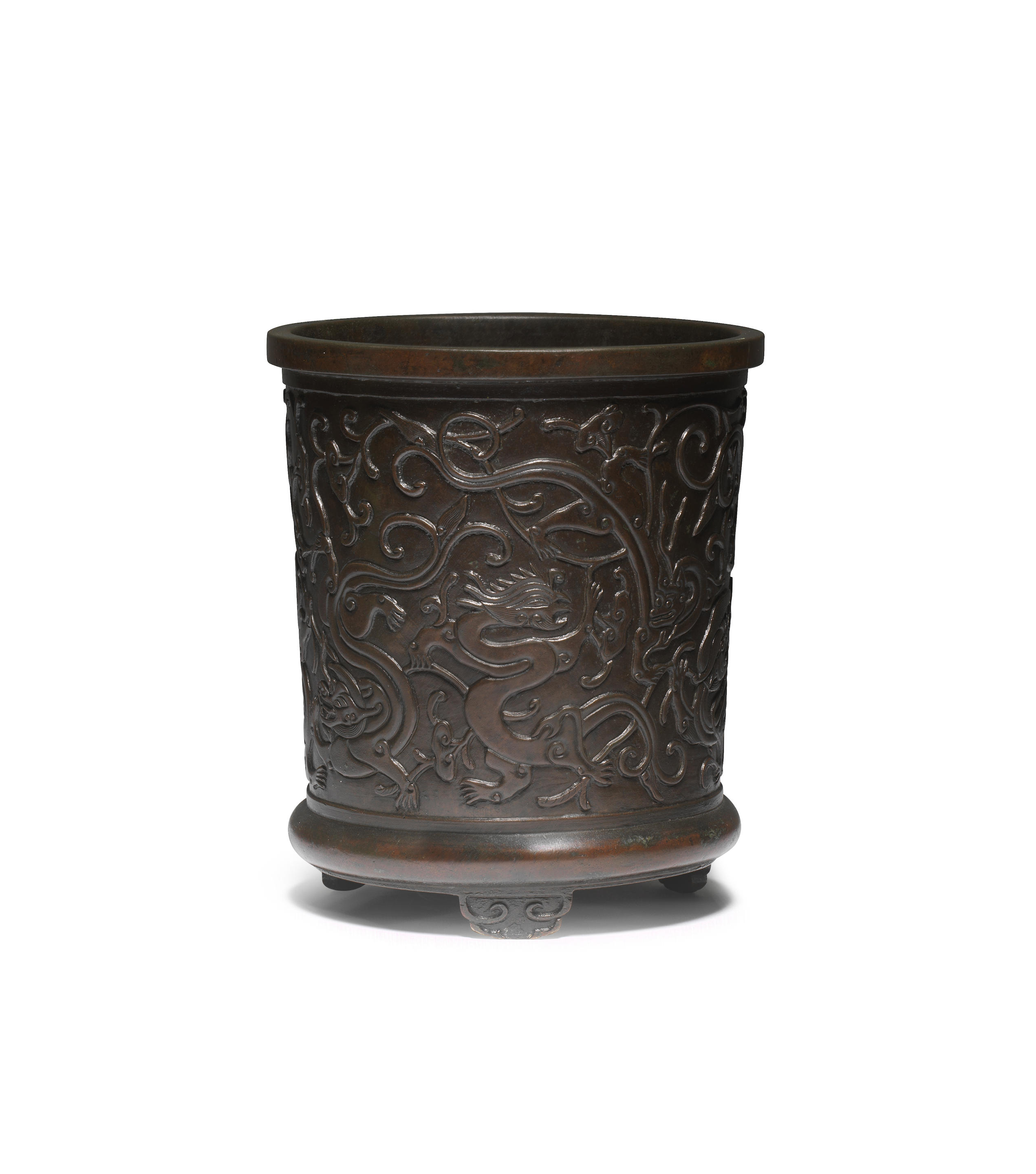 Appraisal: A BRONZE ' CHILONG ' BRUSHPOT BITONG th century The