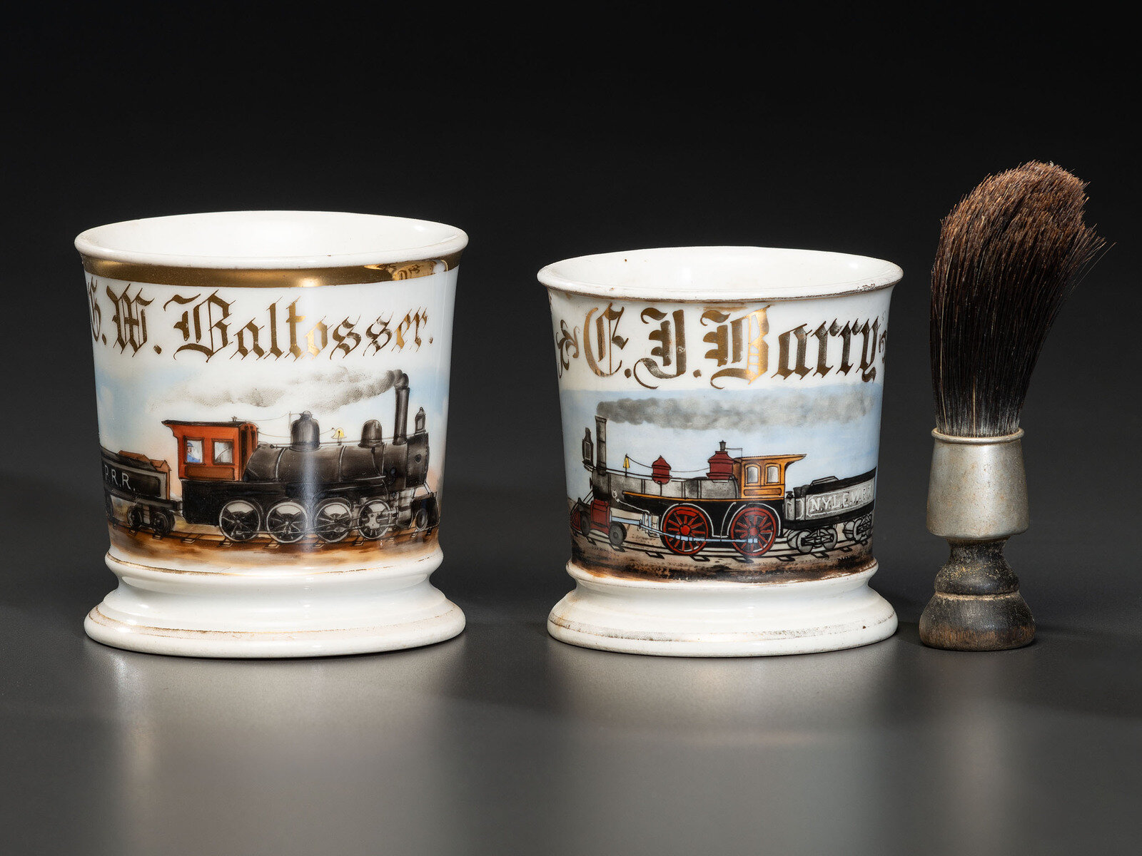 Appraisal: Two Railroad Worker's Porcelain Occupational Shaving Mugs Late th Early