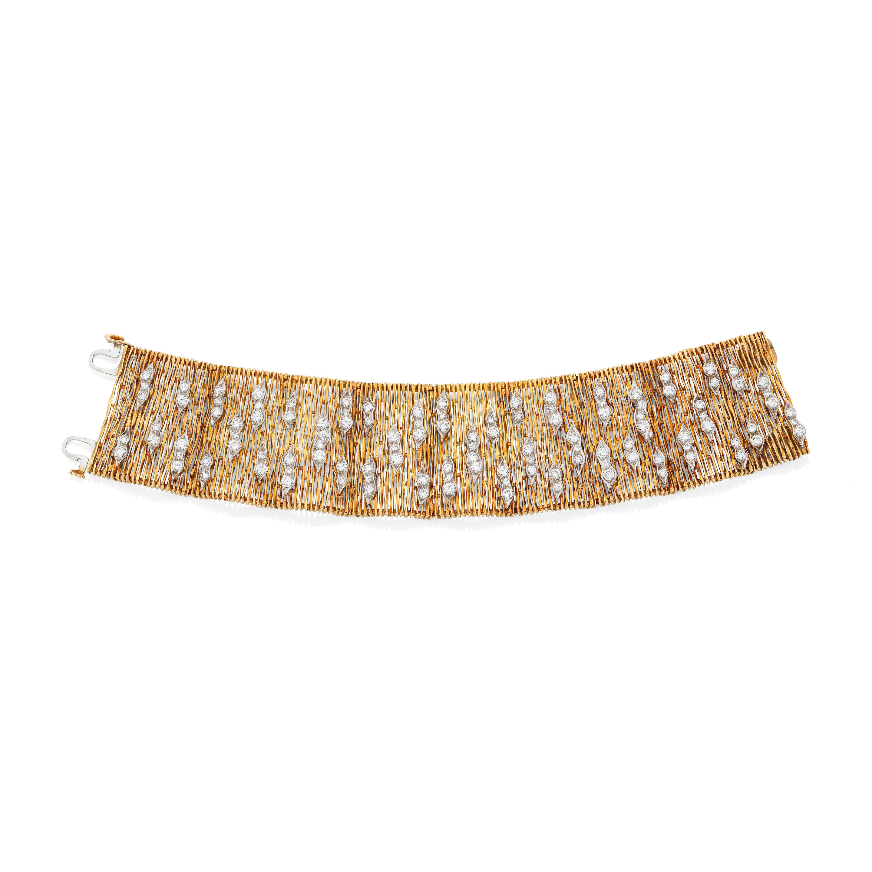 Appraisal: KUTCHINSKY GOLD AND DIAMOND-SET CUFF BRACELET The articulating openwork links