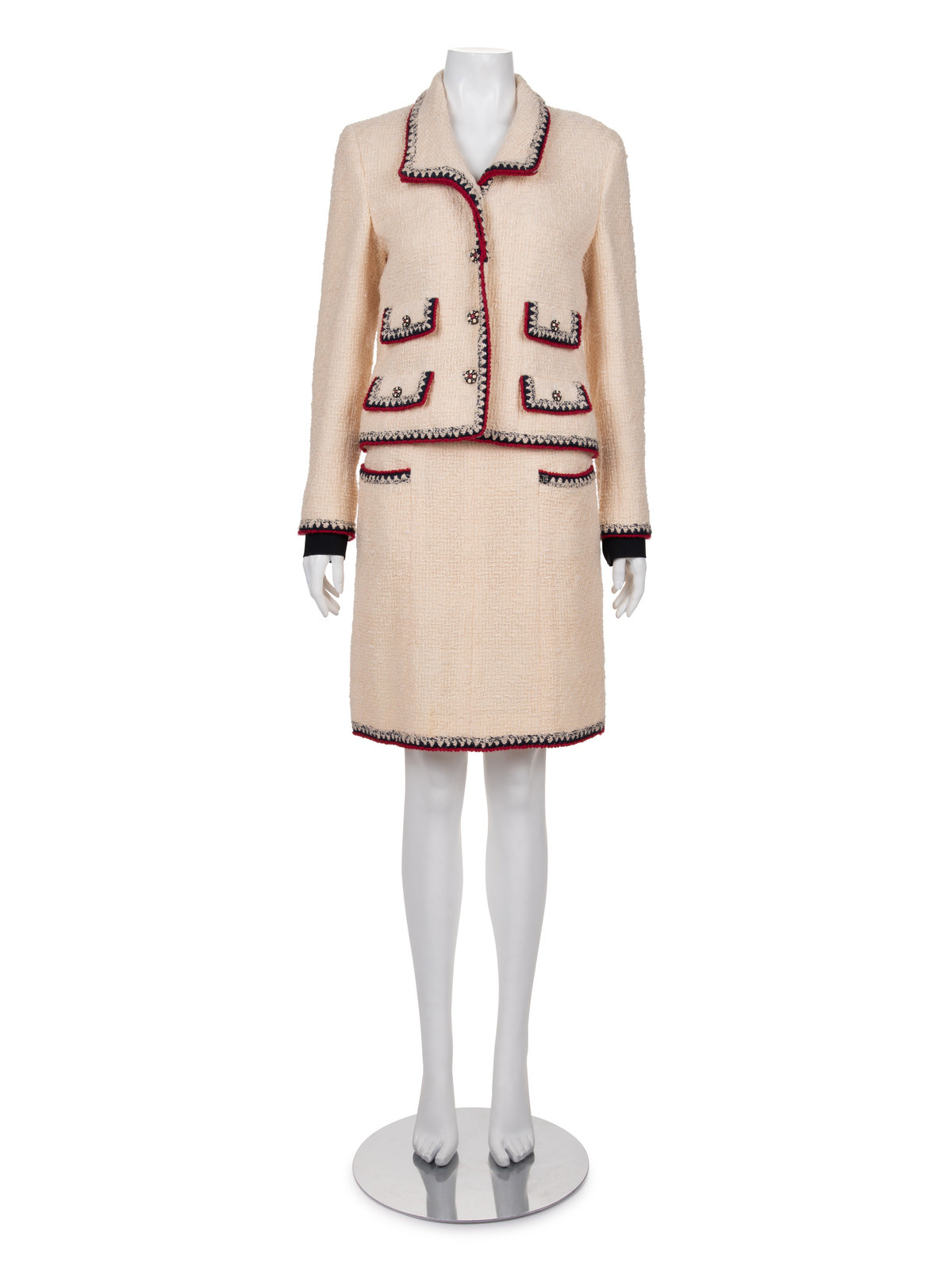 Appraisal: Chanel Tweed Two-Piece Skirt Suit Fall Cream wool tweed two-piece