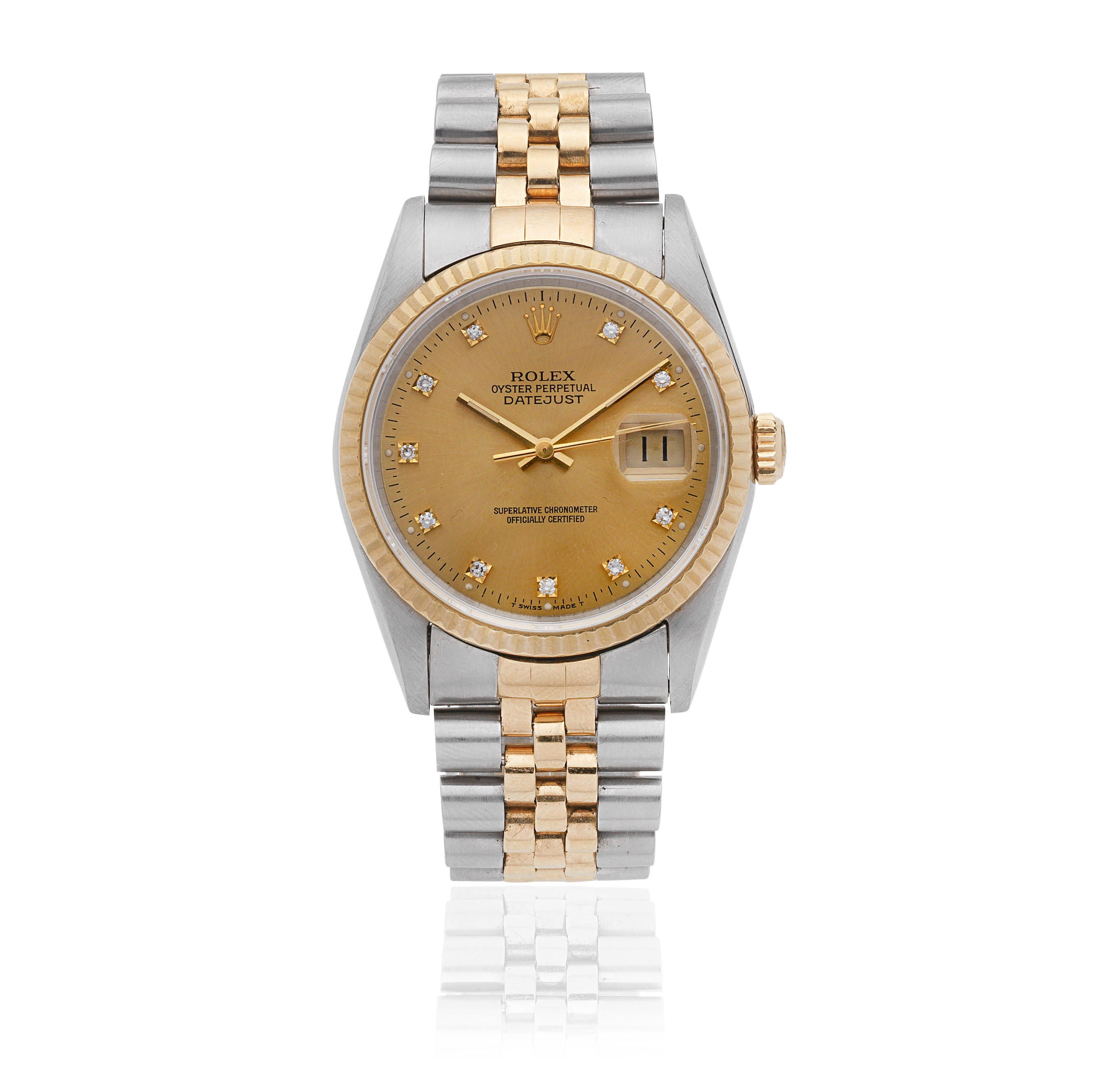 Appraisal: ROLEX A STAINLESS STEEL AND GOLD DIAMOND SET AUTOMATIC CALENDAR