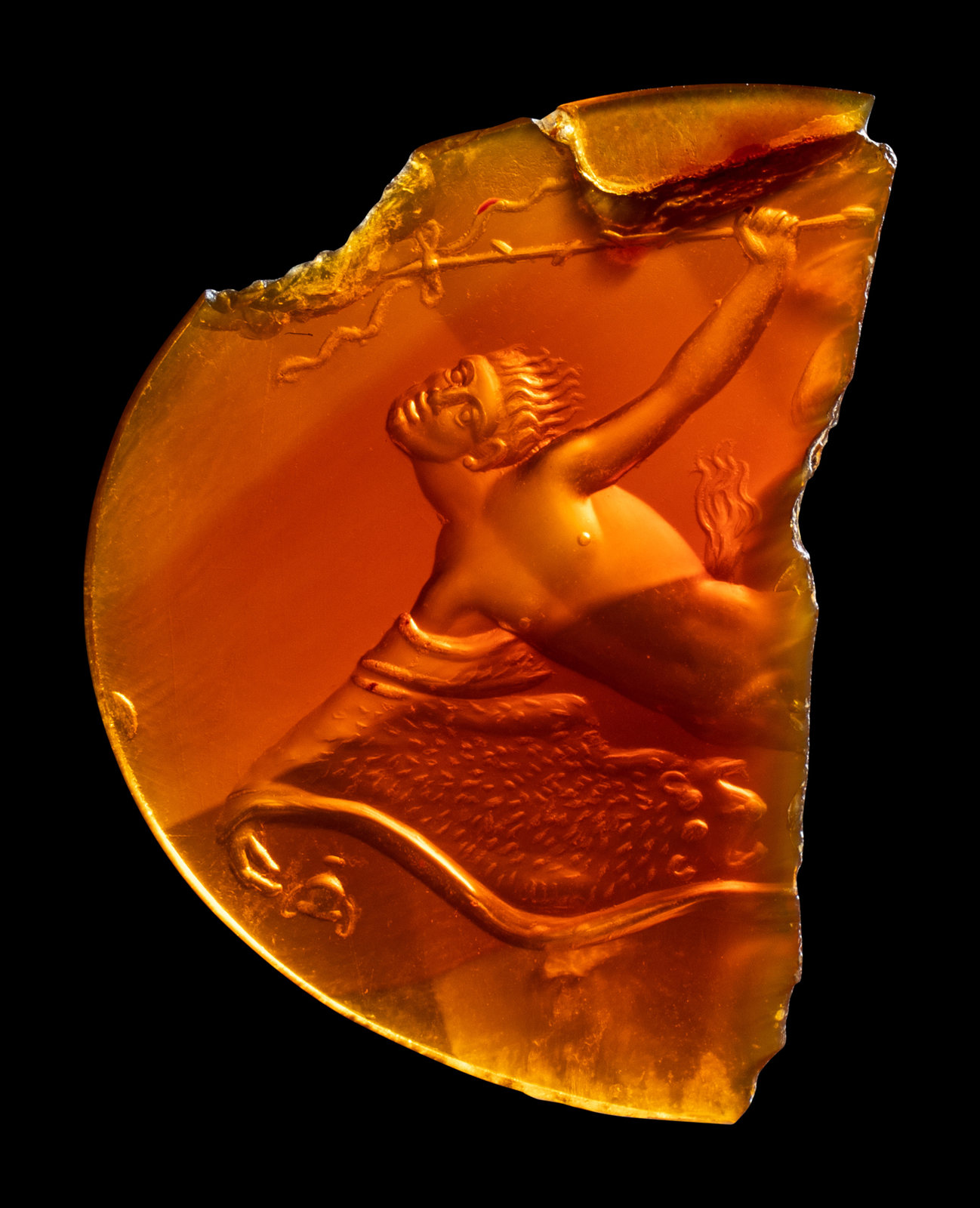 Appraisal: A Roman Carnelian Intaglio Fragment with a Dancing Satyr with