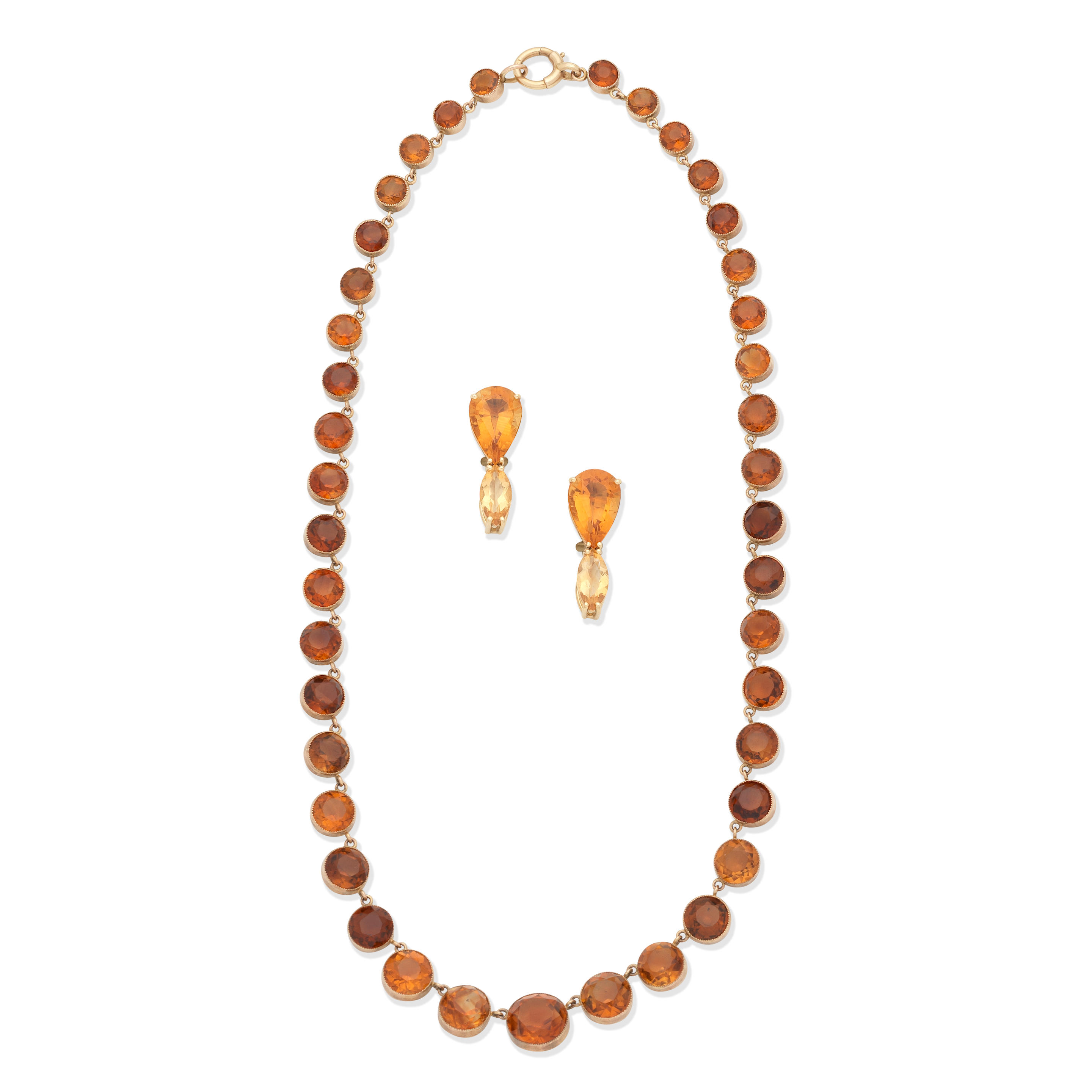 Appraisal: CITRINE EARRINGS AND NECKLACE st Each pear-shaped citrine suspending a