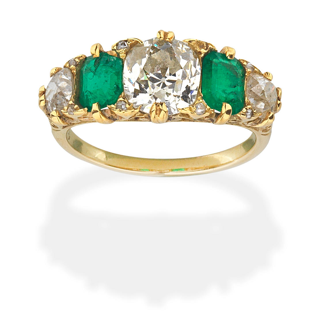 Appraisal: EMERALD AND DIAMOND RING Cushion and rose-cut diamonds and step-cut