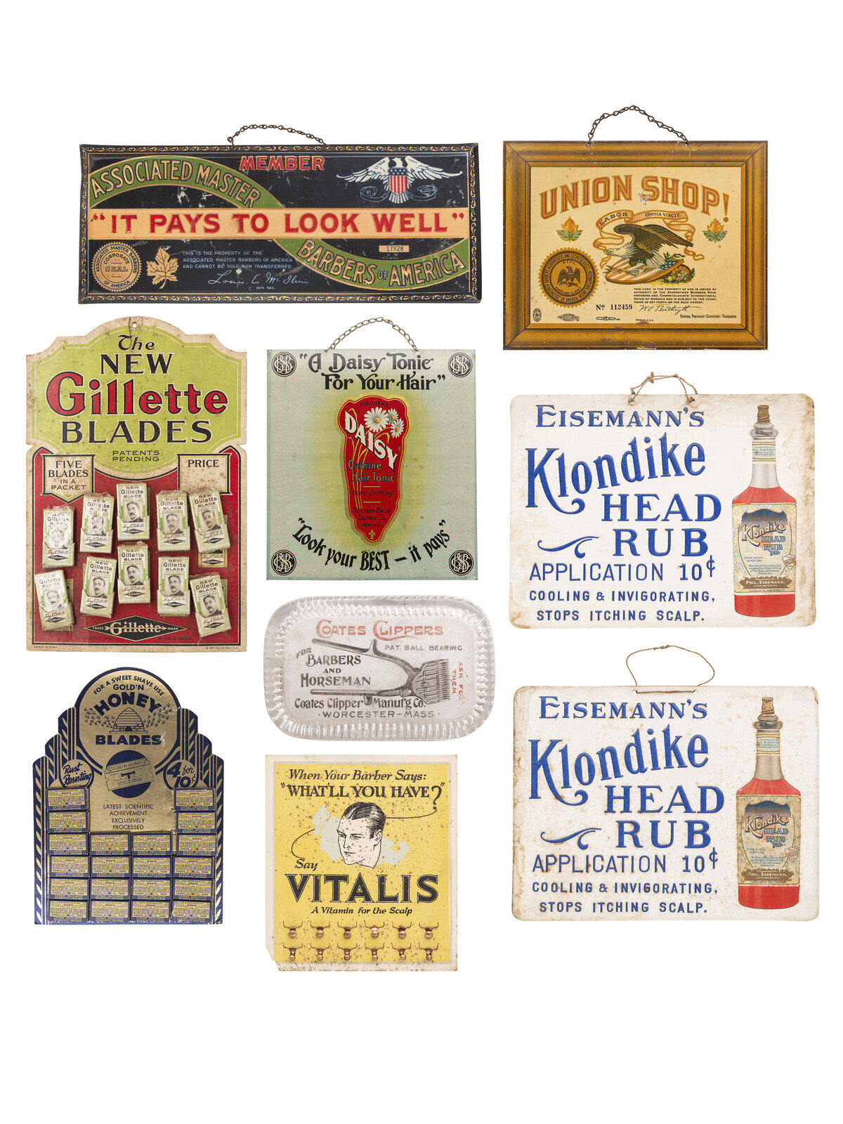 Appraisal: Nine Barbershop Related Signs and Advertisements Early th Century comprising