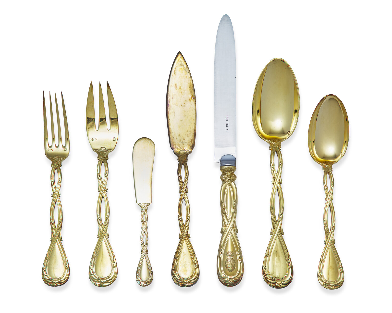 Appraisal: A Puiforcat Silver-Gilt Flatware Service Paris th Century Royal pattern