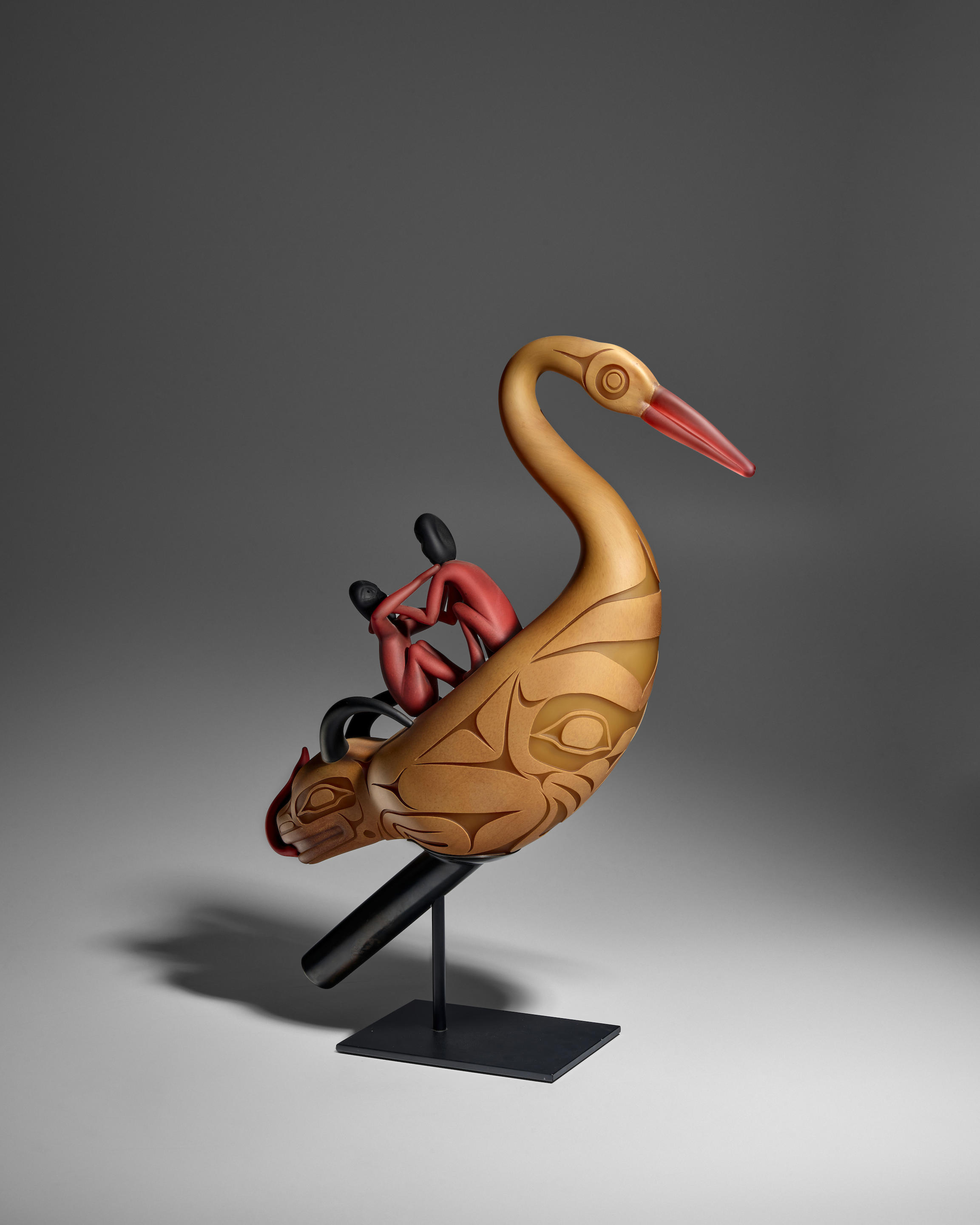 Appraisal: PRESTON SINGLETARY BORN 'Oystercatcher Rattle' blown and sand carved glass