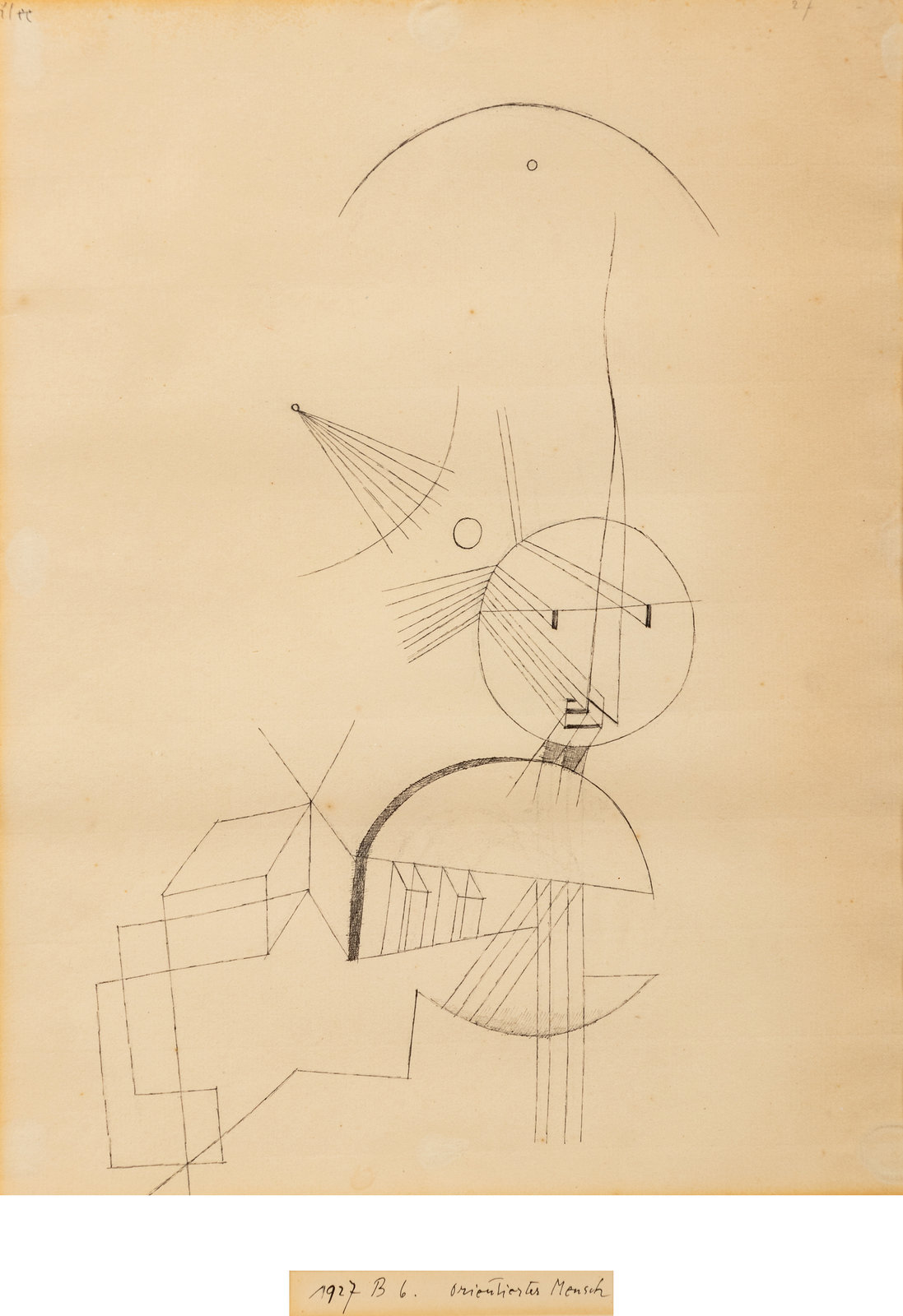 Appraisal: Paul Klee German Orientierter Mensch pen on paper mounted on