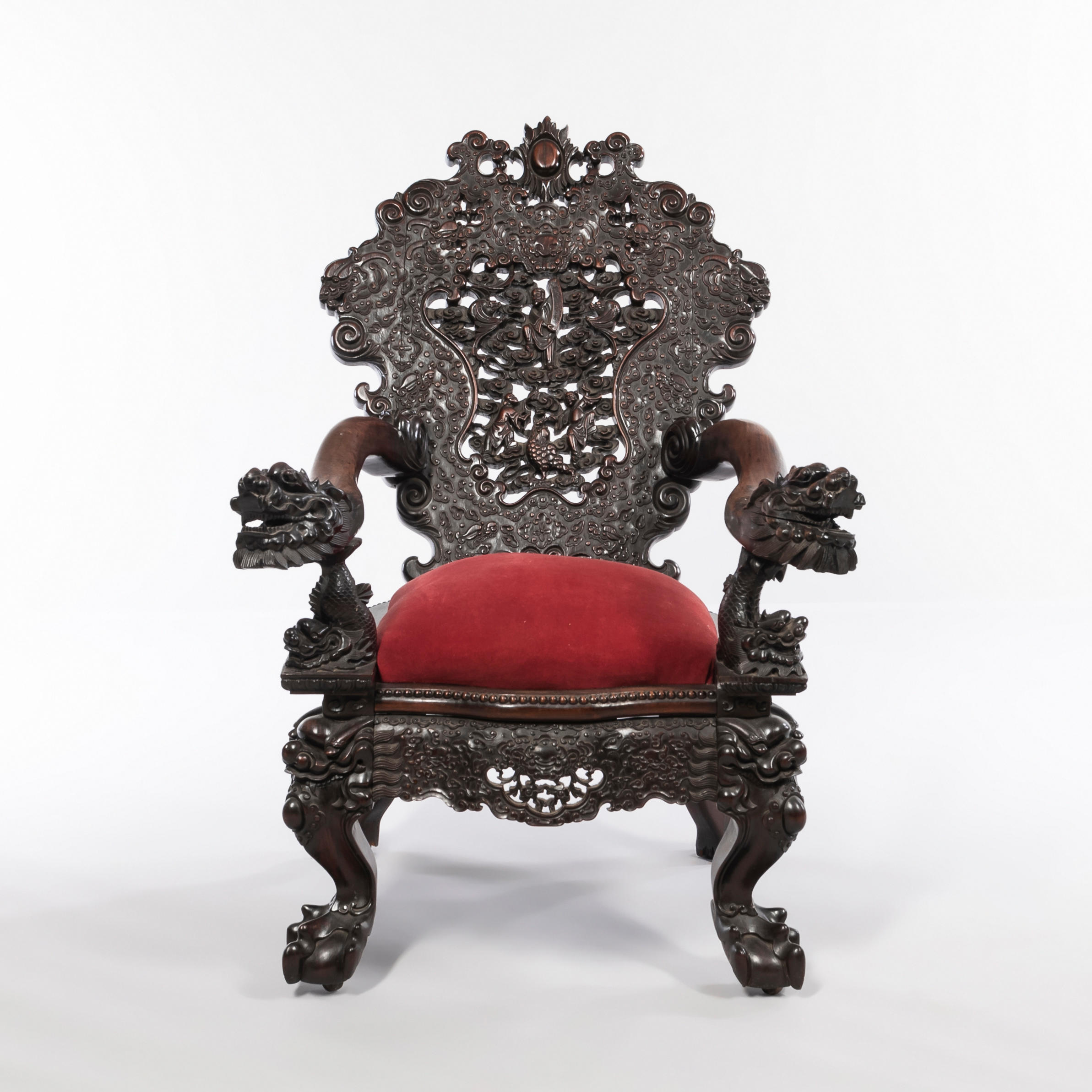 Appraisal: CHINESE EXPORT CARVED WOOD ARM CHAIR with dragons-head hand rests