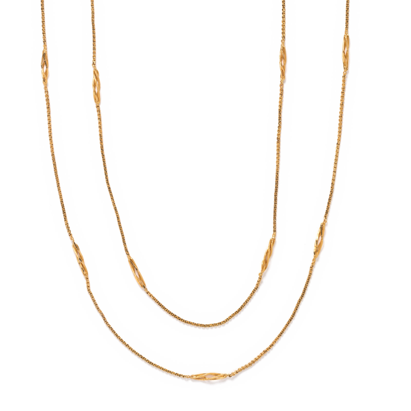 Appraisal: HIGH KARAT YELLOW GOLD LONGCHAIN NECKLACE Consisting of a cable