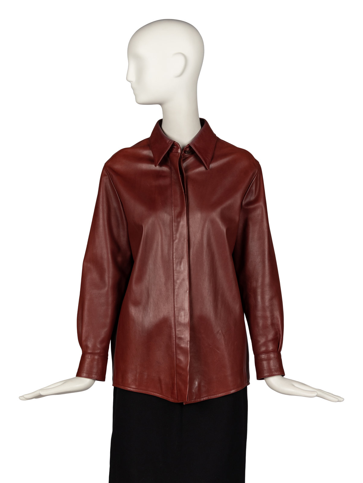 Appraisal: Herm s Lambskin Shirt Button-front blouse in reddish brown lambskin