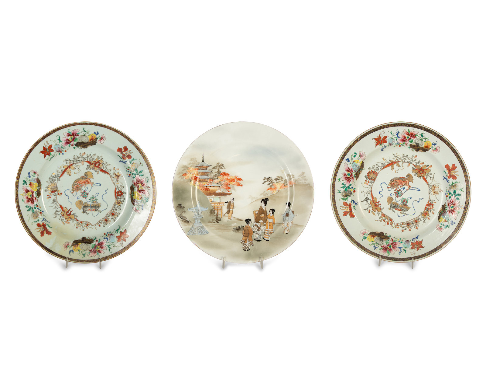 Appraisal: Three Japanese Painted Porcelain Chargers th Century comprising a pair