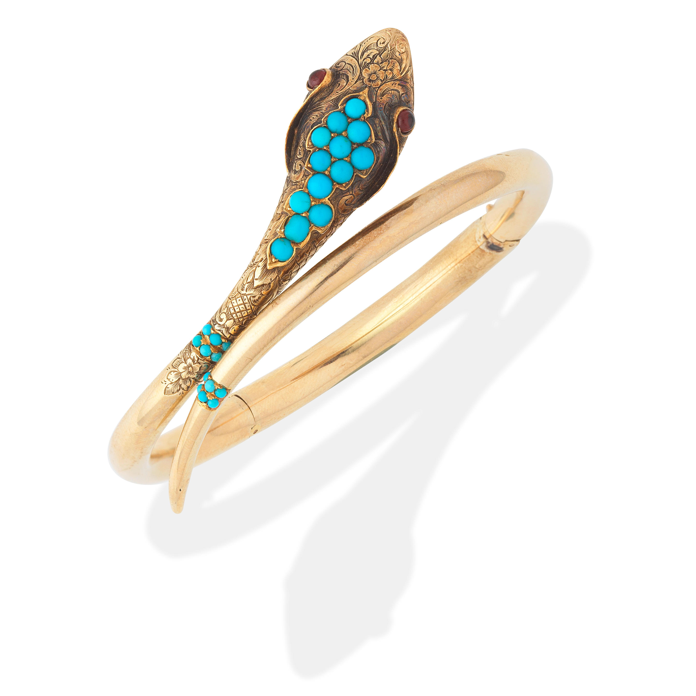 Appraisal: TURQUOISE-SET SNAKE BANGLE TH CENTURY Designed as a serpent the