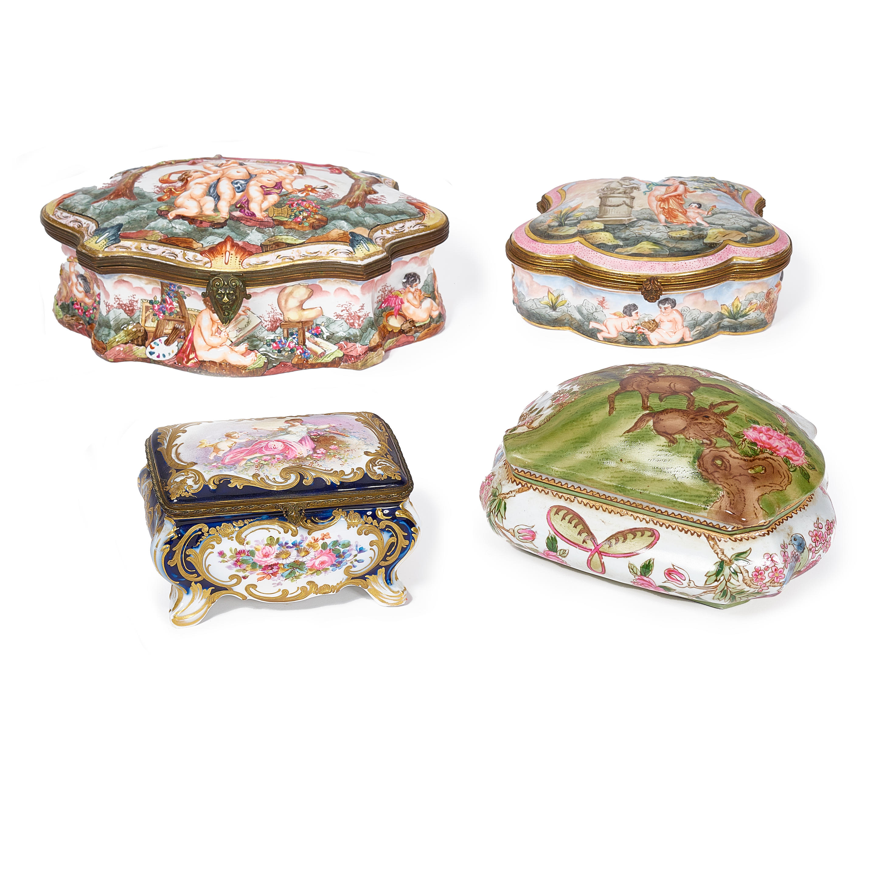 Appraisal: FOUR CONTINENTAL PORCELAIN BOXES th- th centuries widths in cm