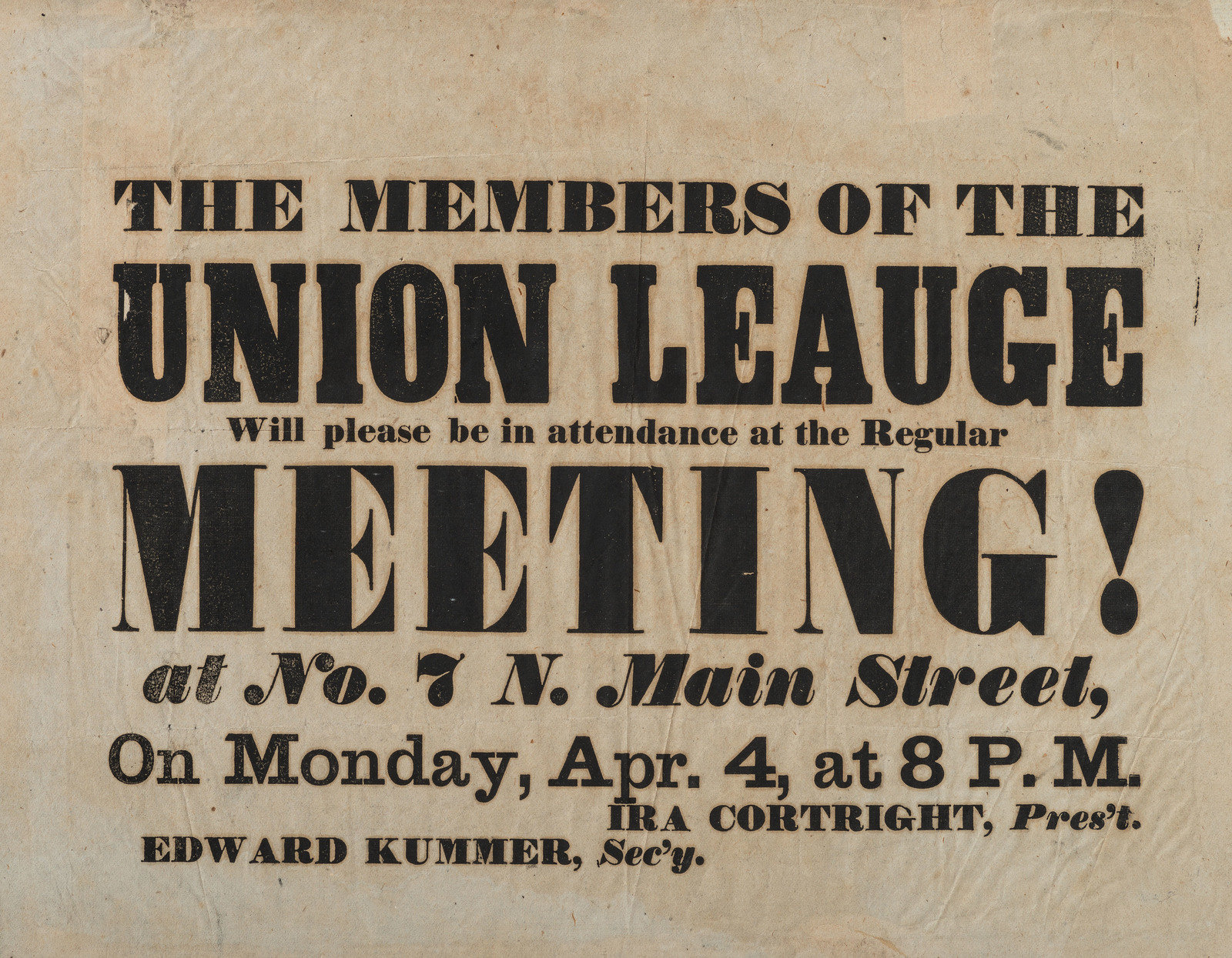 Appraisal: CIVIL WAR The Members of the Union League Meeting Bethlehem