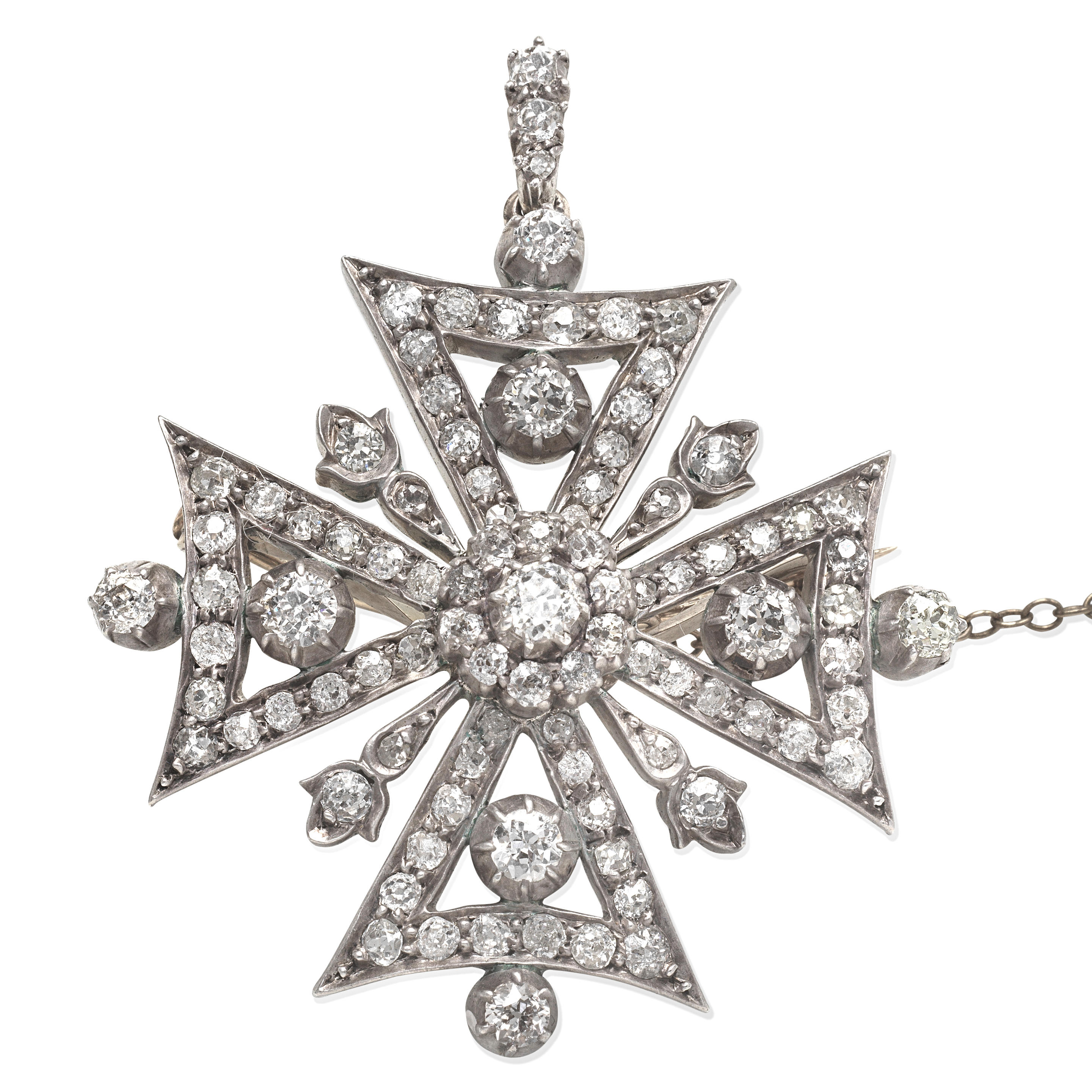 Appraisal: DIAMOND MALTESE CROSS PENDANT BROOCH LATE TH CENTURY - Cushion-shaped