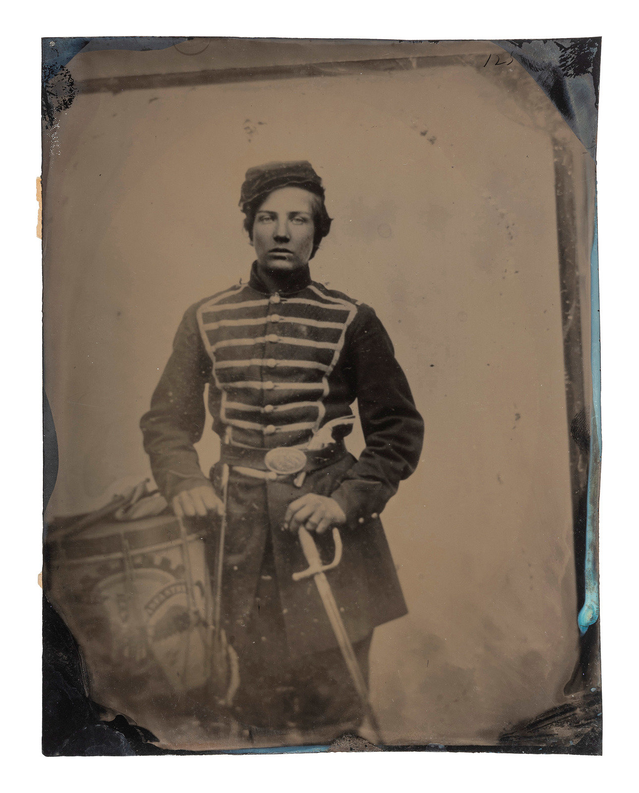 Appraisal: CIVIL WAR Full plate tintype of Civil War drummer James