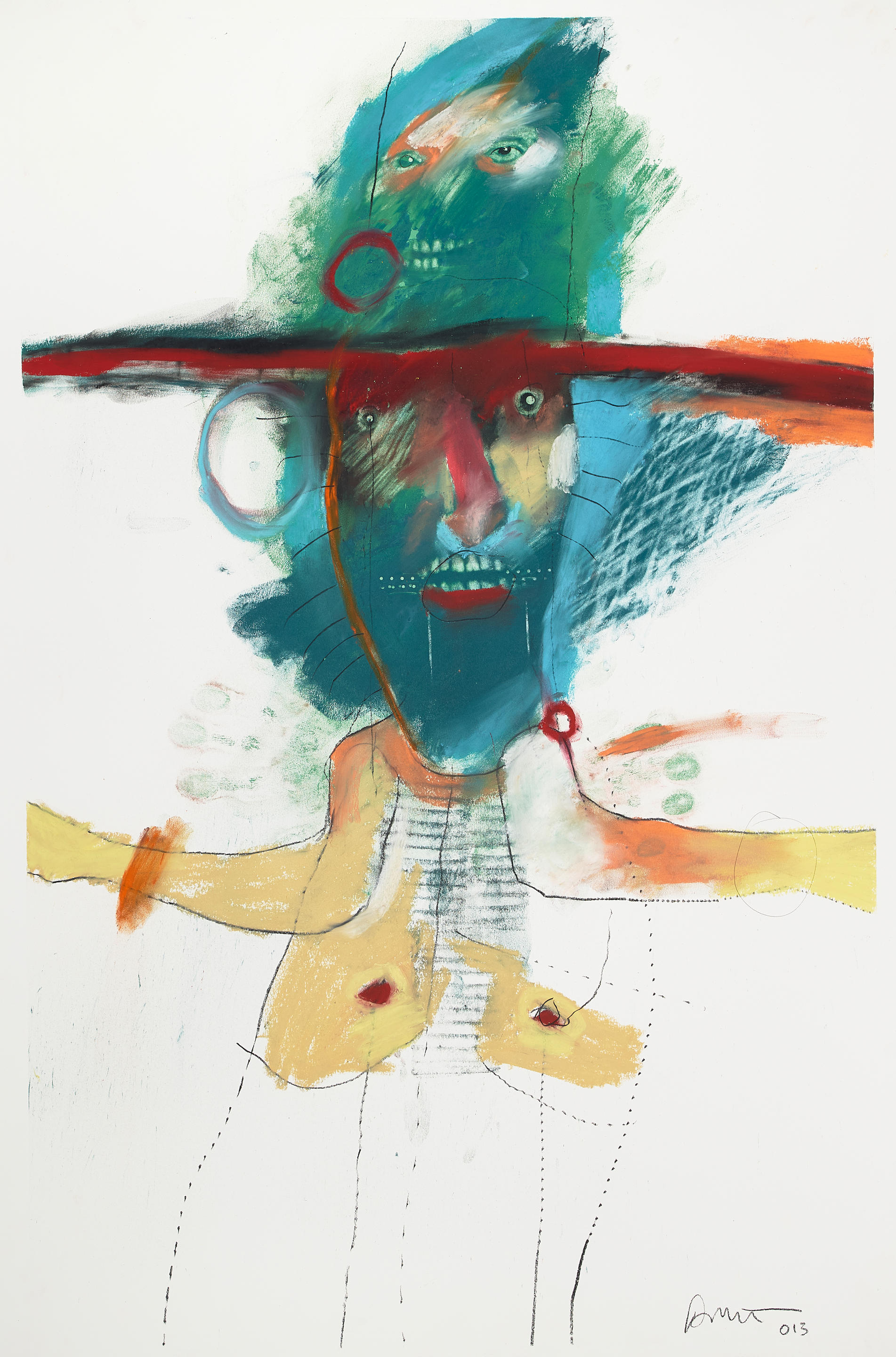 Appraisal: RICK BARTOW Wiyot - Hat Trip pastel and graphite on