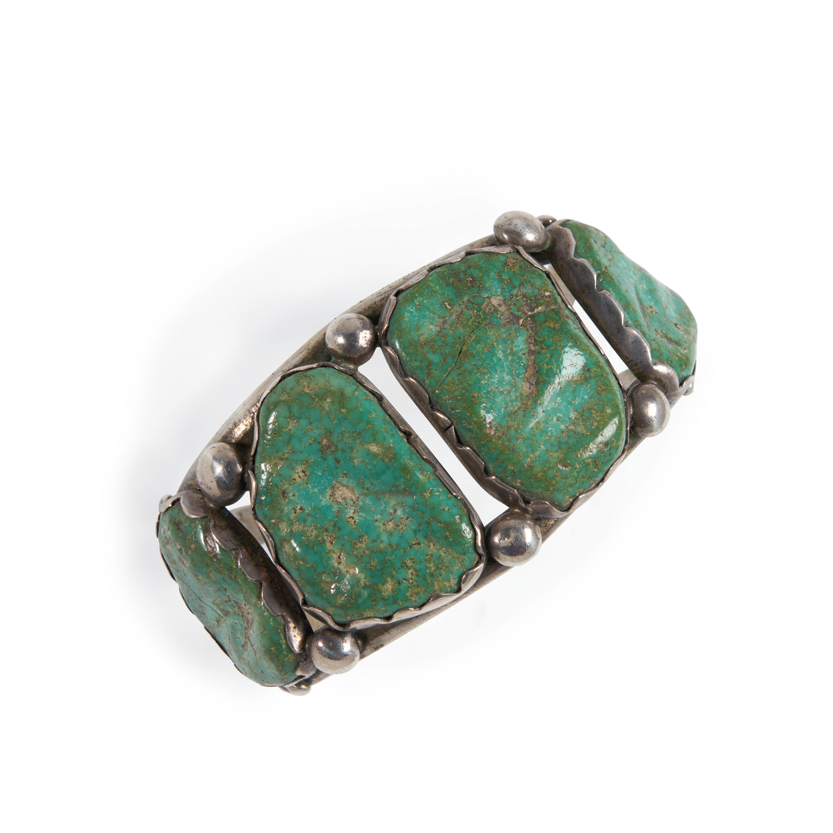 Appraisal: A DIN NAVAJO SILVER AND TURQUOISE CUFF BRACELET A two-wire