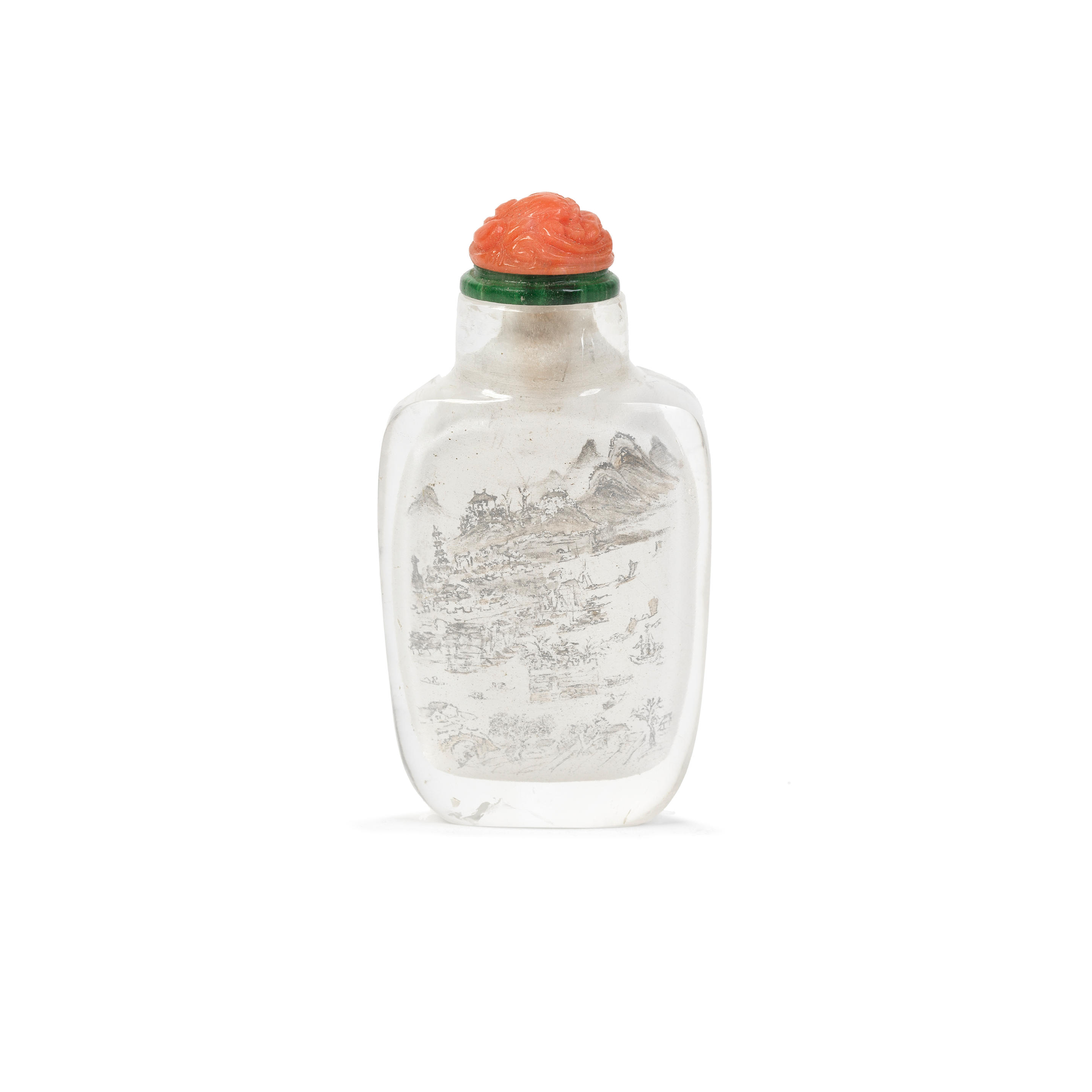 Appraisal: AN INSIDE-PAINTED ROCK CRYSTAL SNUFF BOTTLE Lingnan circa - signed