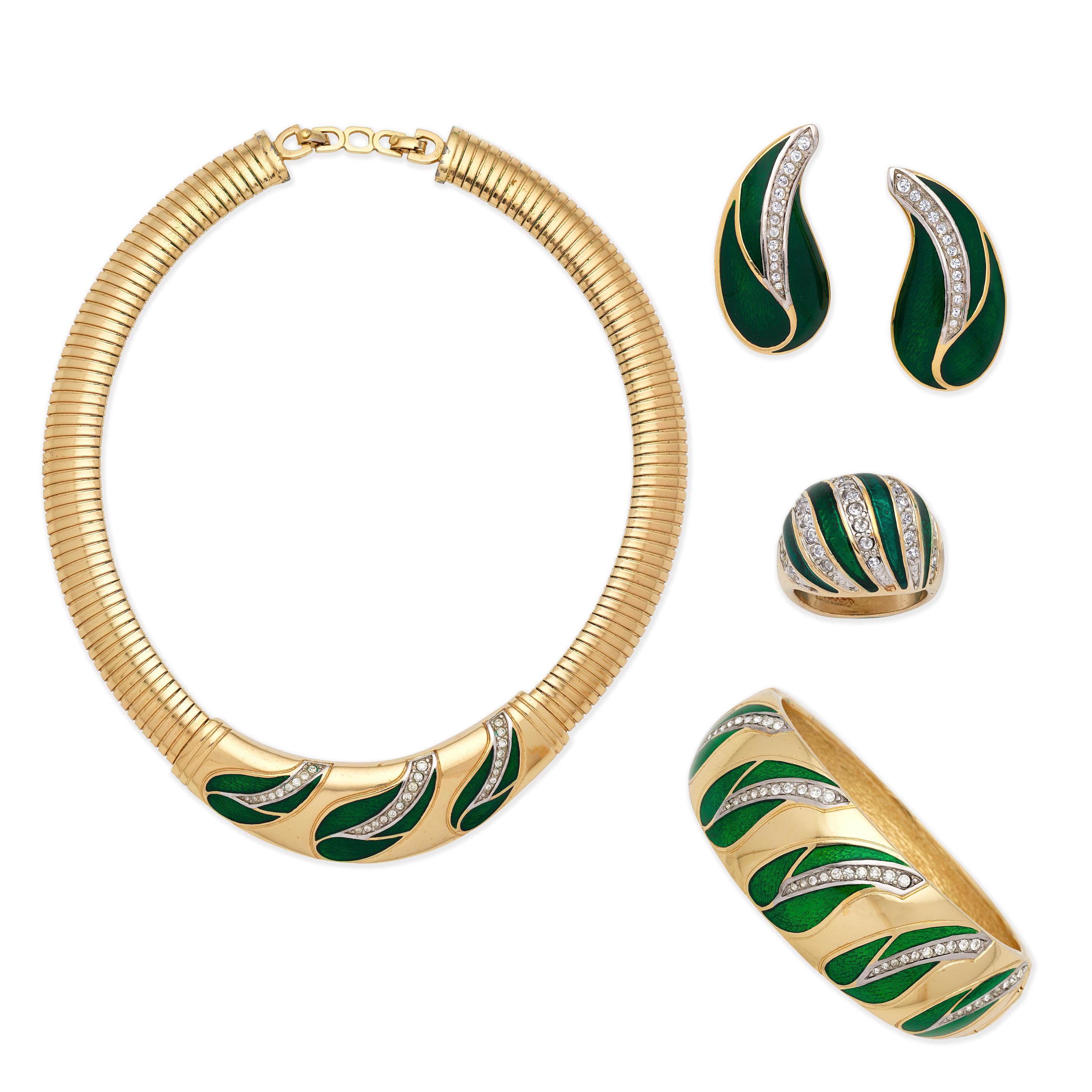 Appraisal: CHRISTIAN DIOR A GREEN AND GOLD 'MUGUET' JEWELLERY SUITE Lily-of-the-valley