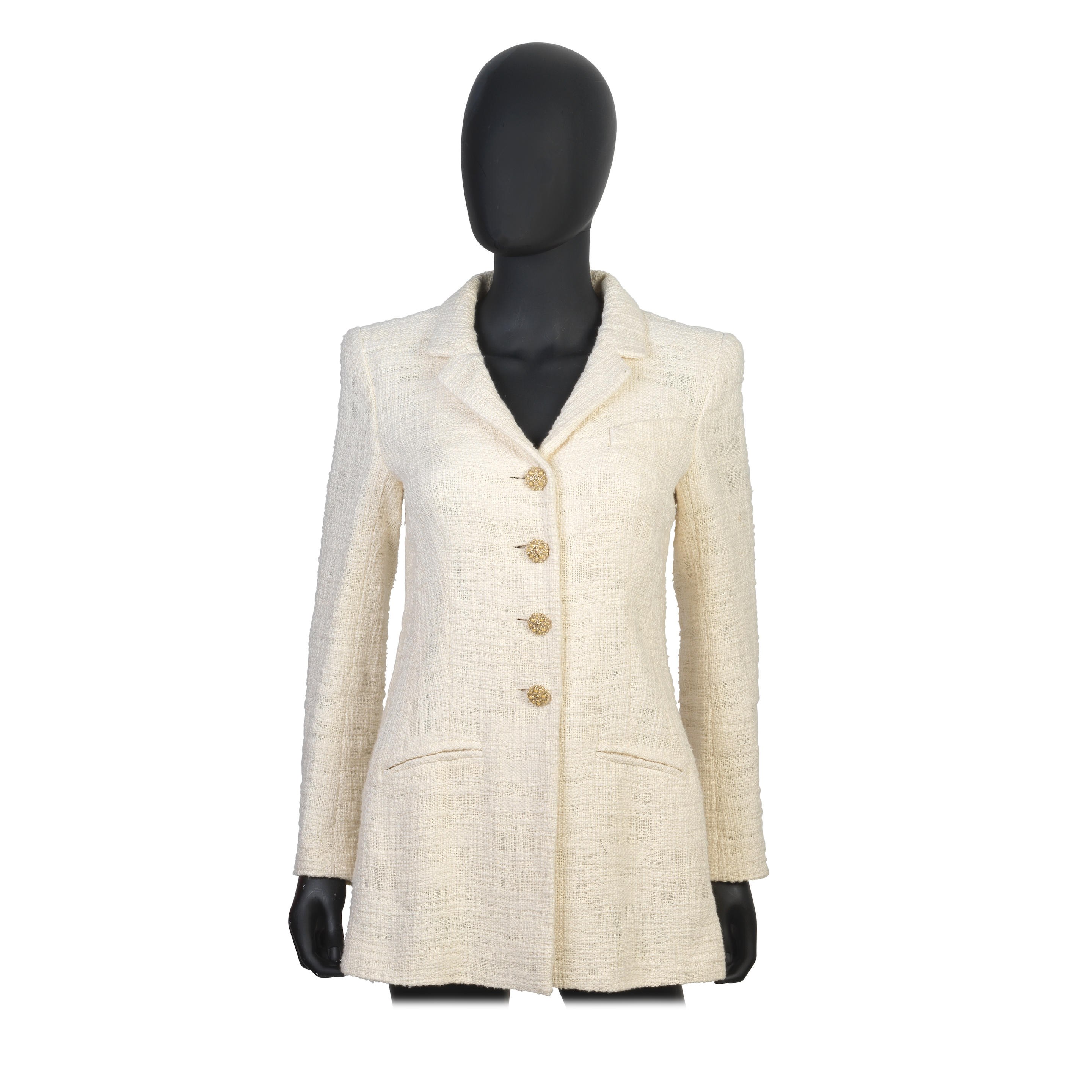 Appraisal: KARL LAGERFELD FOR CHANEL AN IVORY COTTON TWEED CLASSIC BLAZER