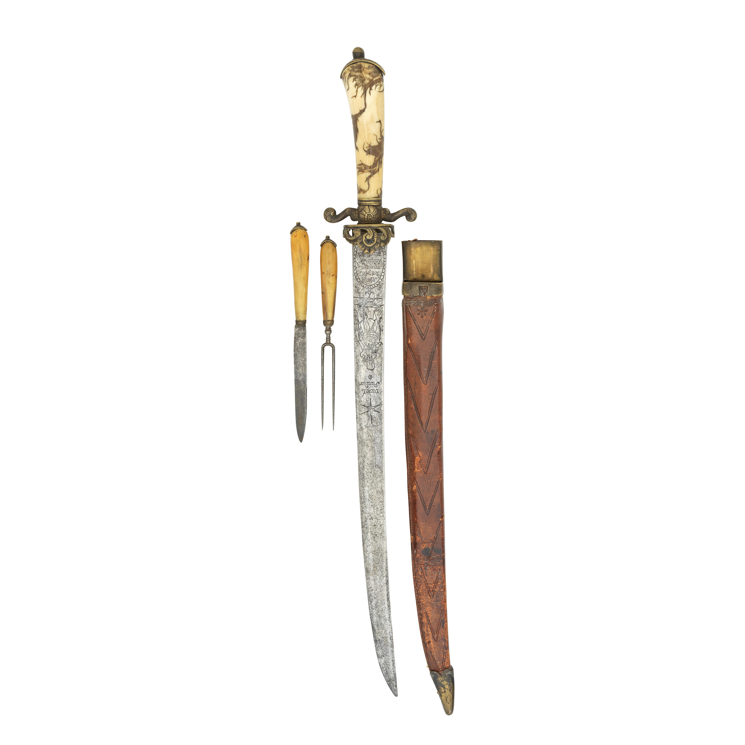 Appraisal: A GERMAN HUNTING HANGER MID- TH CENTURY The curved blade