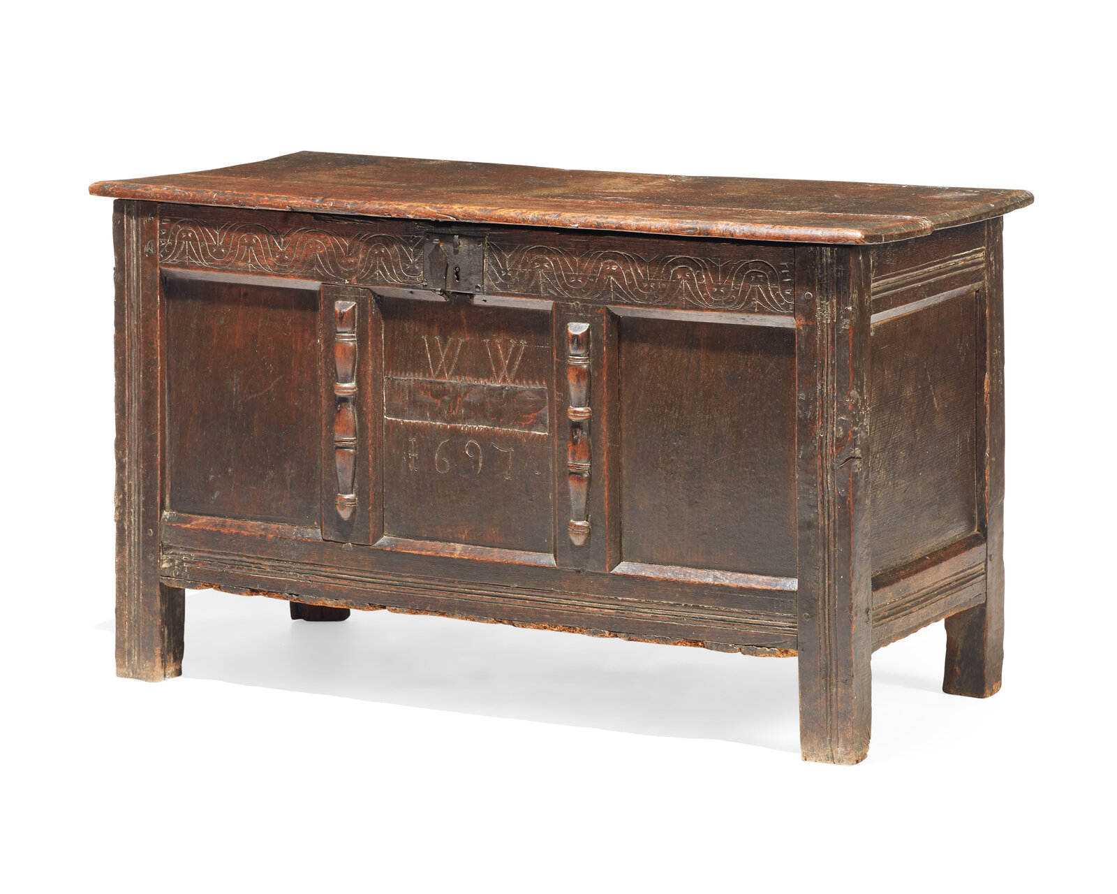 Appraisal: A William amp Mary carved oak coffer dated With lift-lid