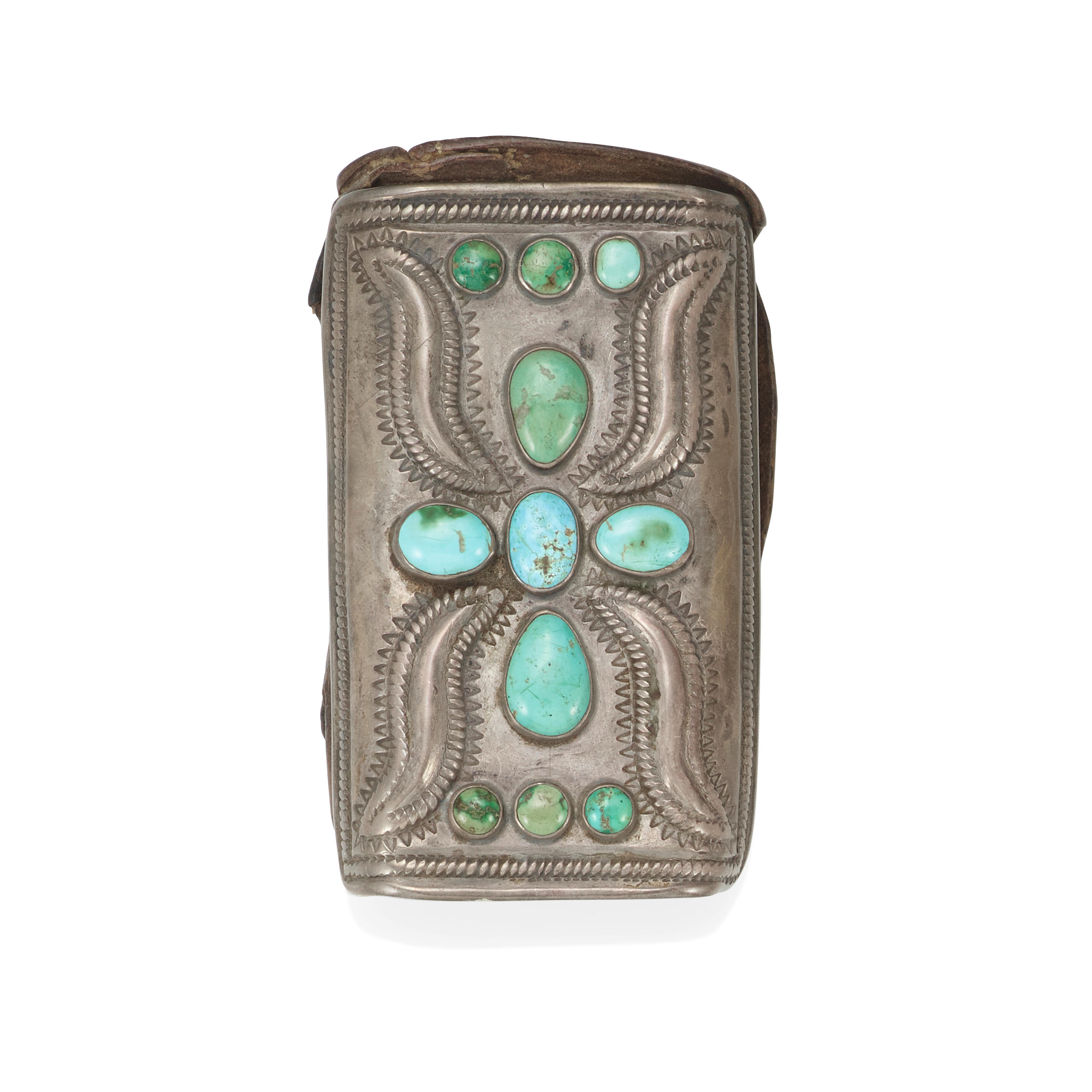 Appraisal: A DIN NAVAJO SILVER AND TURQUOISE KETOH Of rectangular form