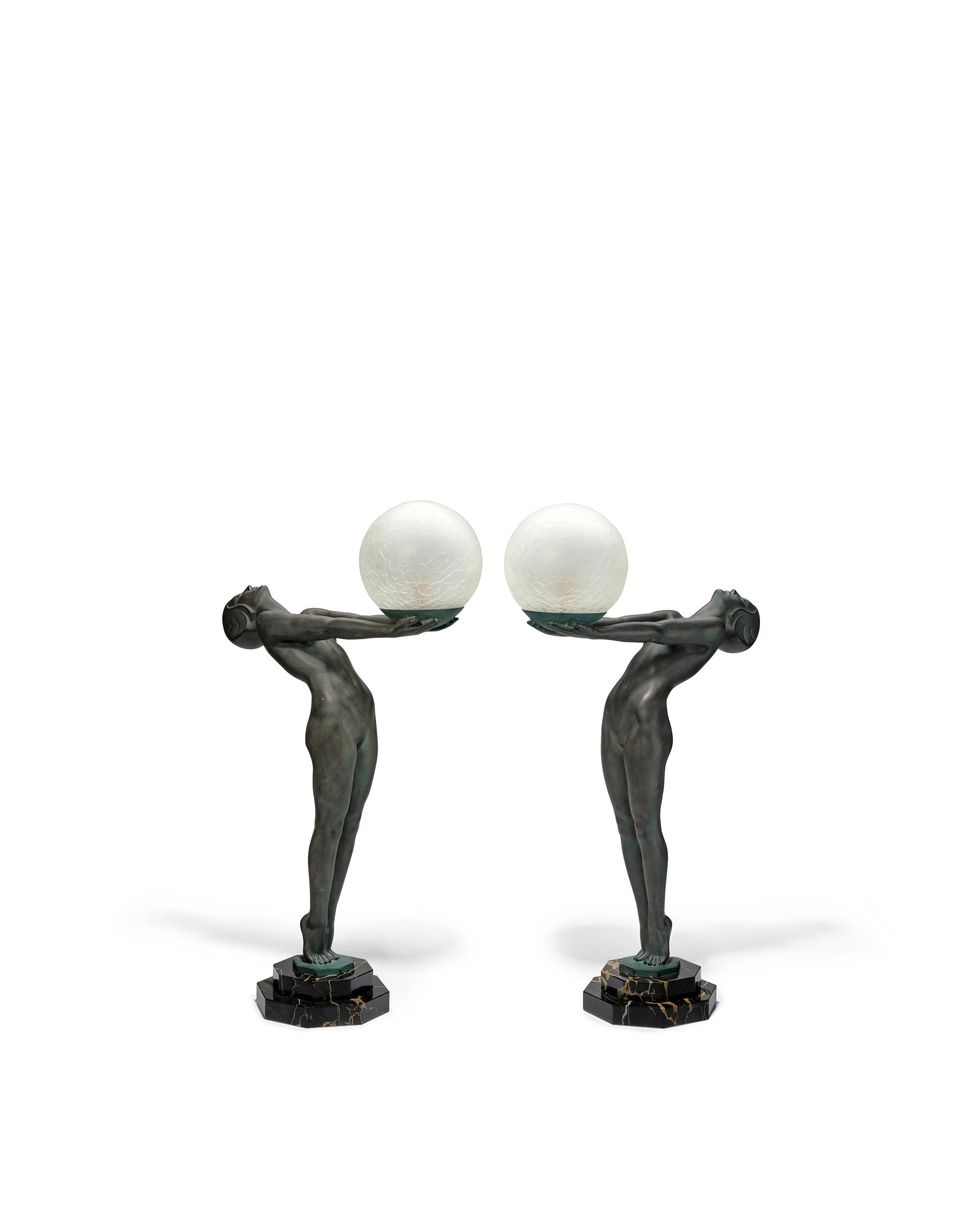 Appraisal: MAX LE VERRIER - Pair of Table Lamps spelter Belgian