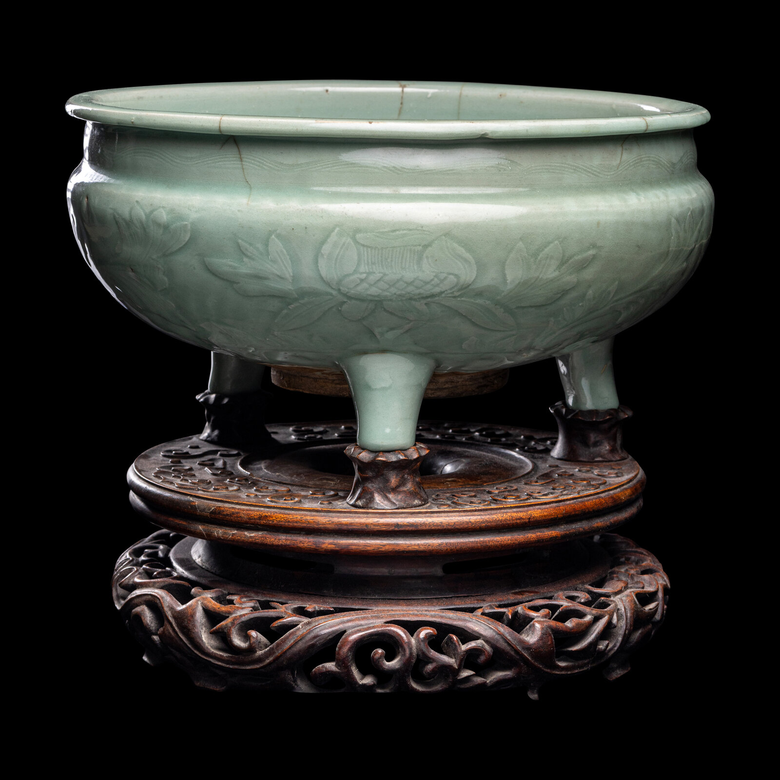 Appraisal: A Chinese Longquan Celadon Glazed Porcelain Tripod Censer Ming Dynasty