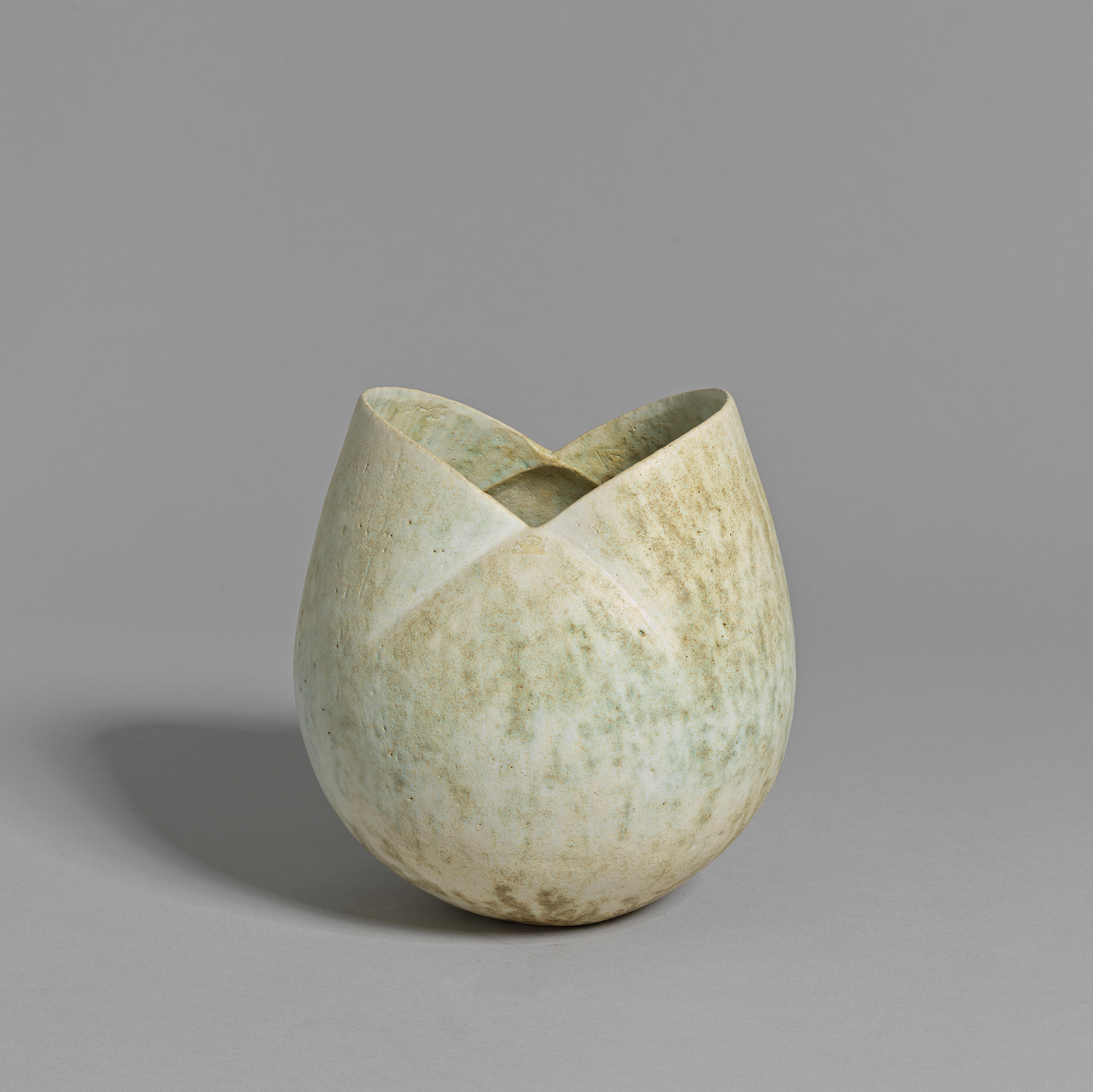 Appraisal: JOHN WARD 'Bud' pot Stoneware mottled cream green and brown