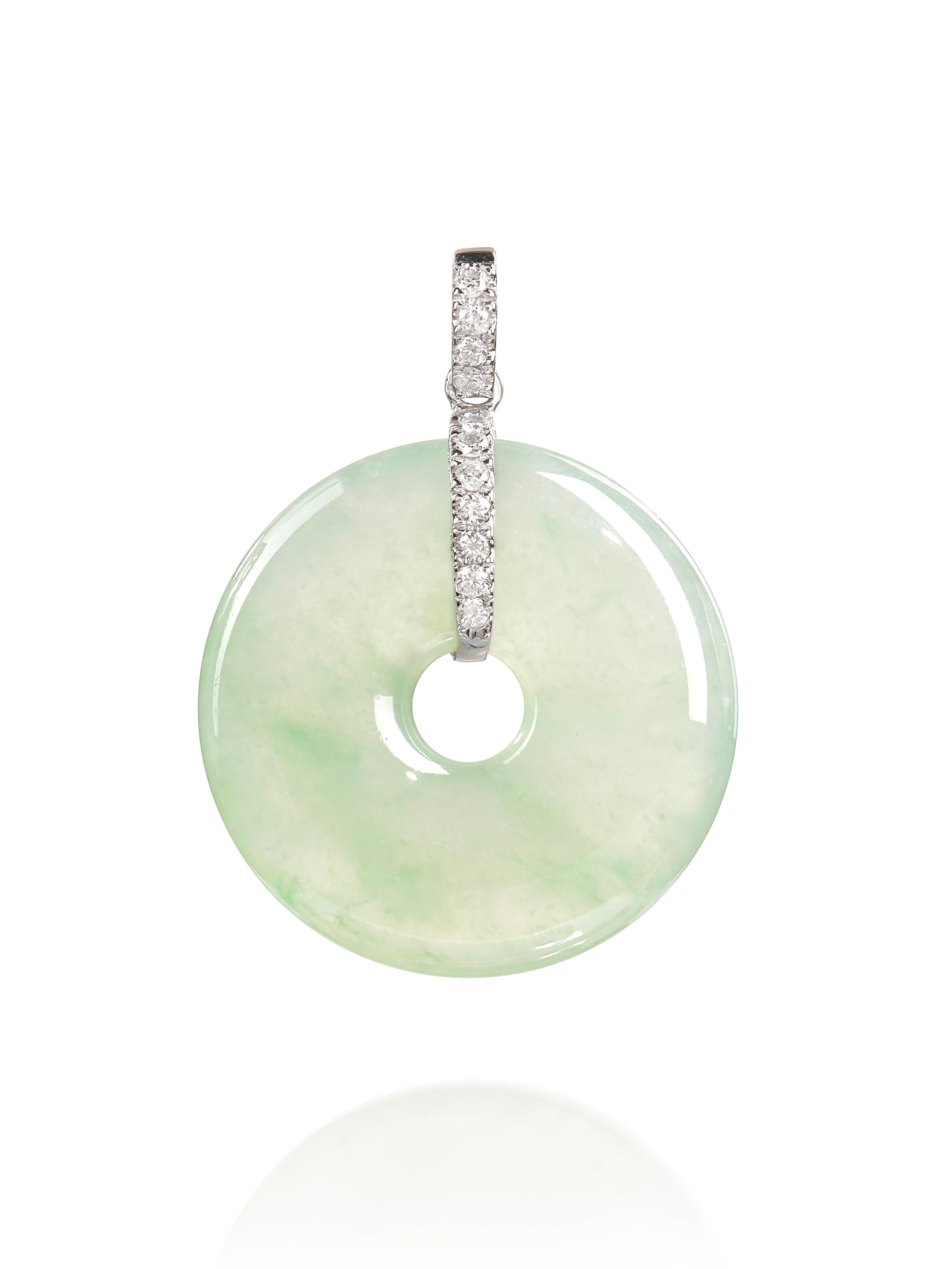 Appraisal: JADEITE 'HUAIGU' AND DIAMOND PENDANT Set with a highly-translucent jadeite