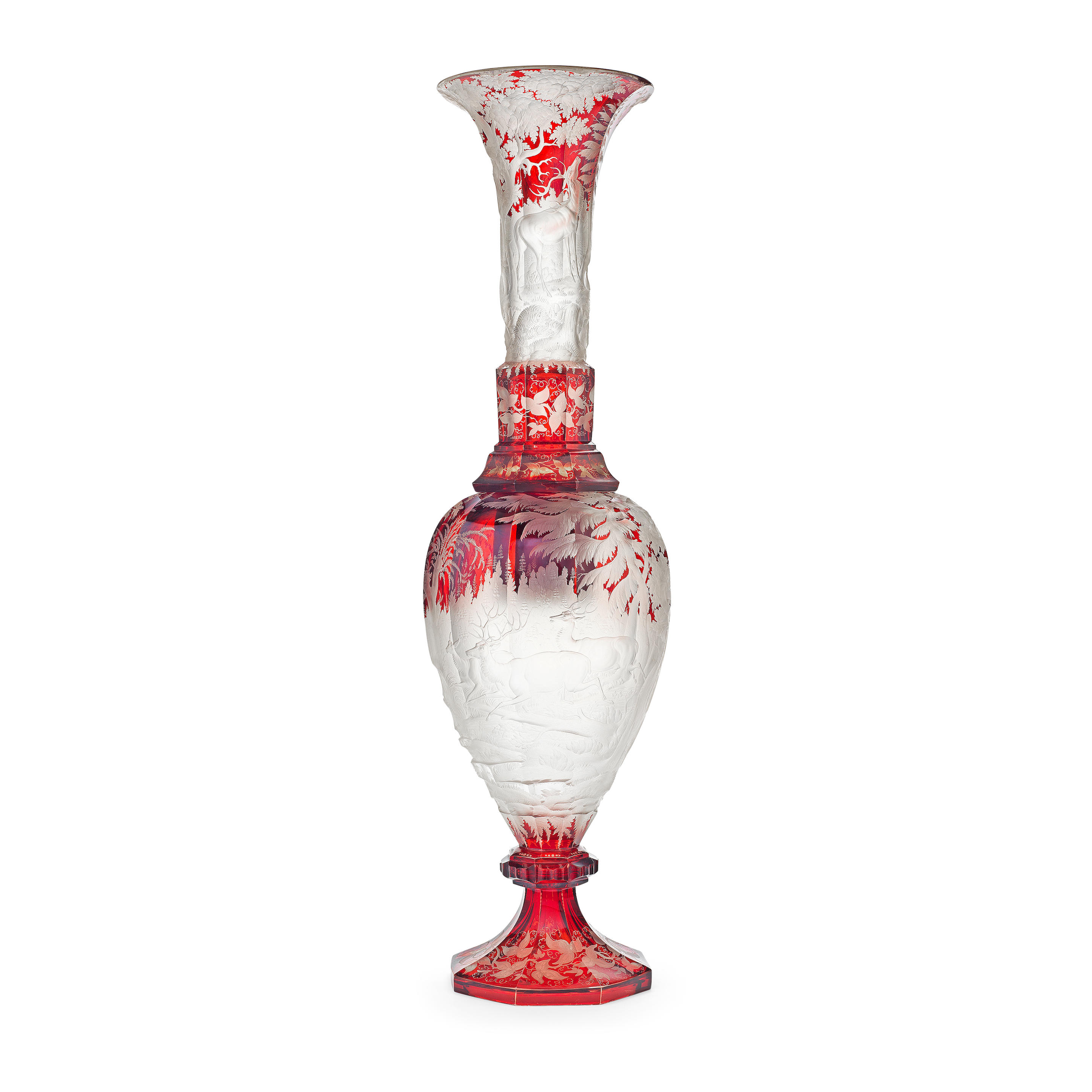 Appraisal: AN IMPRESSIVE BOHEMIAN RUBY STAINED AND ENGRAVED EXHIBITION VASE CIRCA