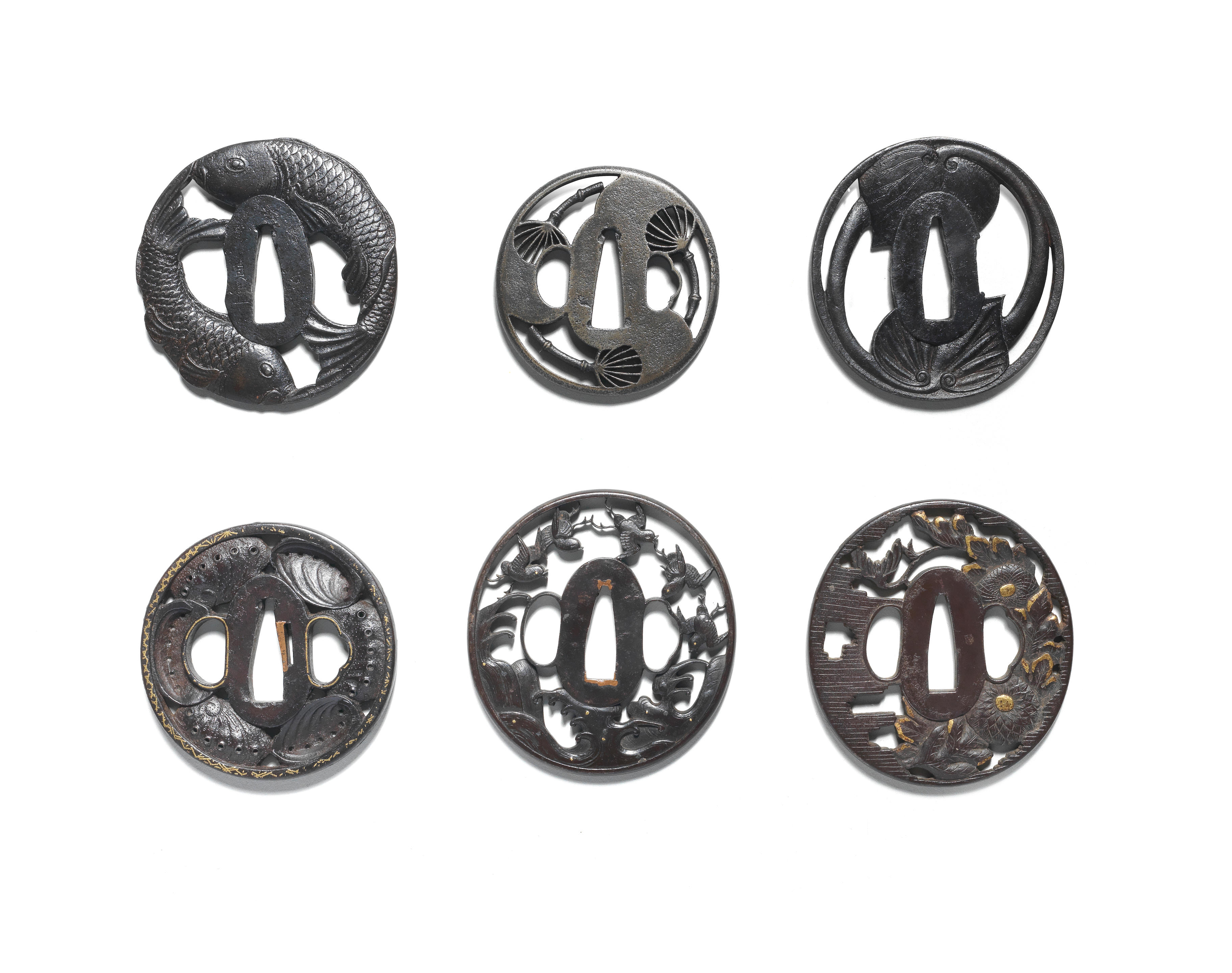 Appraisal: SIX TSUBA HAND GUARDS Edo period - th to th