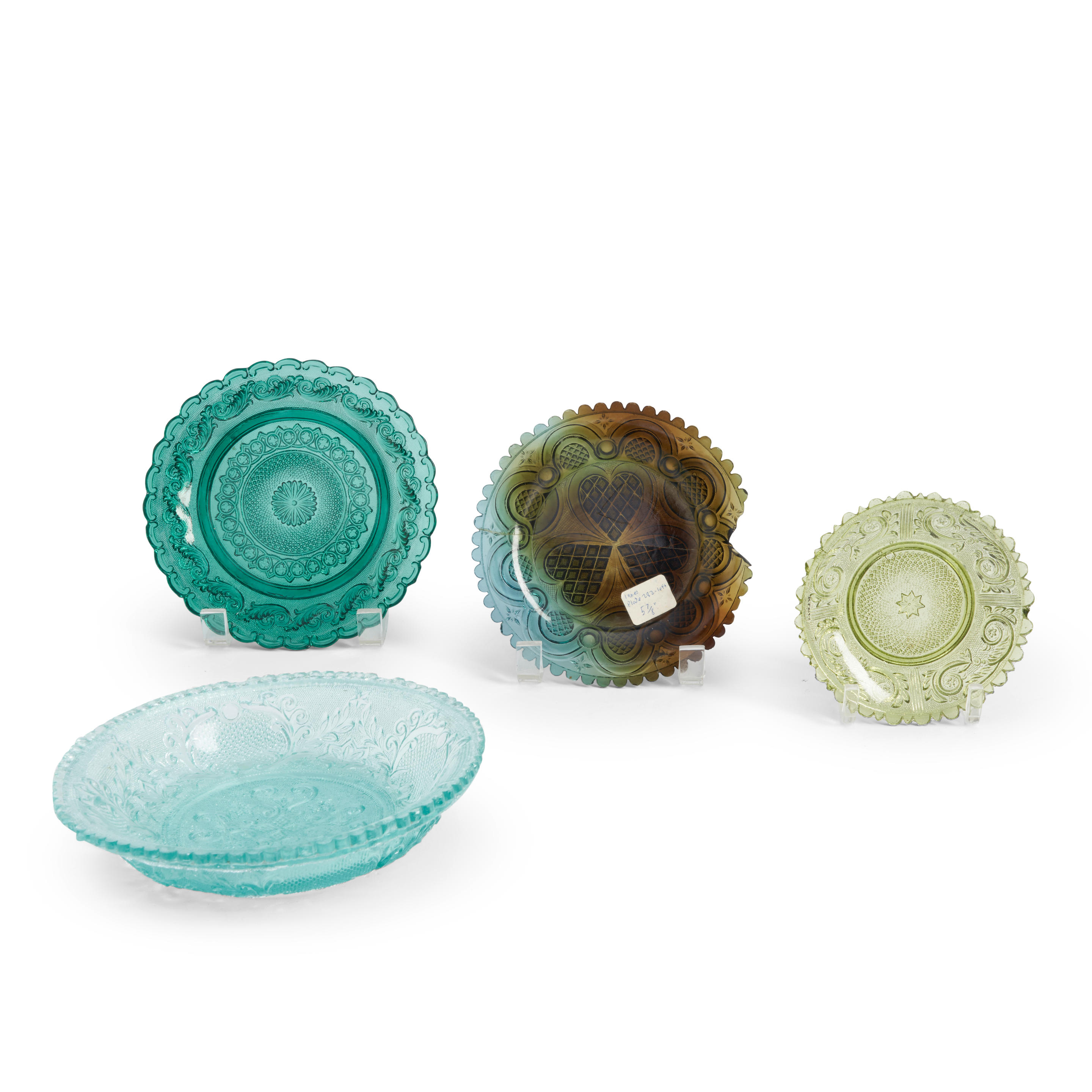 Appraisal: FOUR BLUE AND GREEN PRESSED GLASS DISHES America and Europe