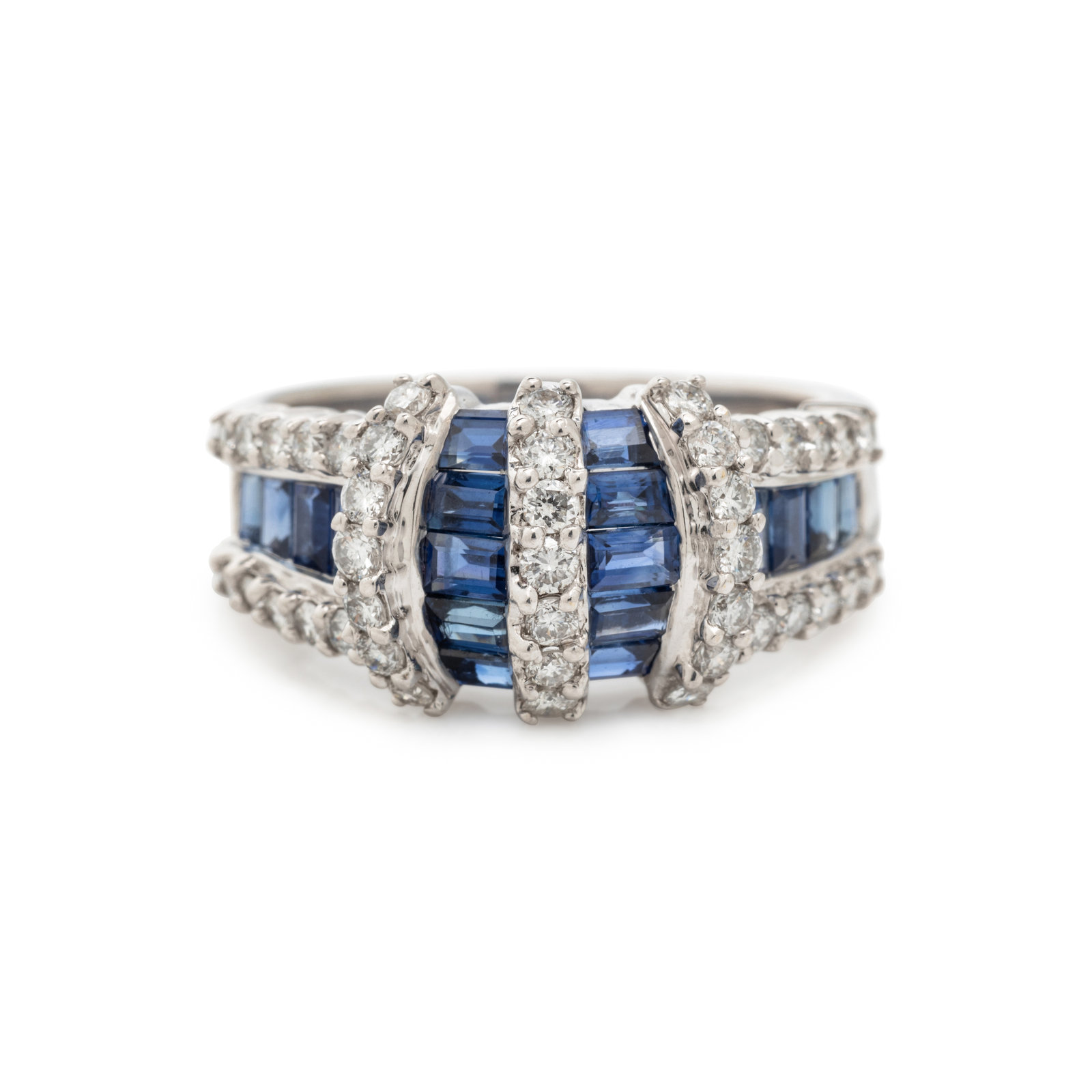 Appraisal: DIAMOND AND SAPPHIRE RING Containing round brilliant cut diamonds weighing