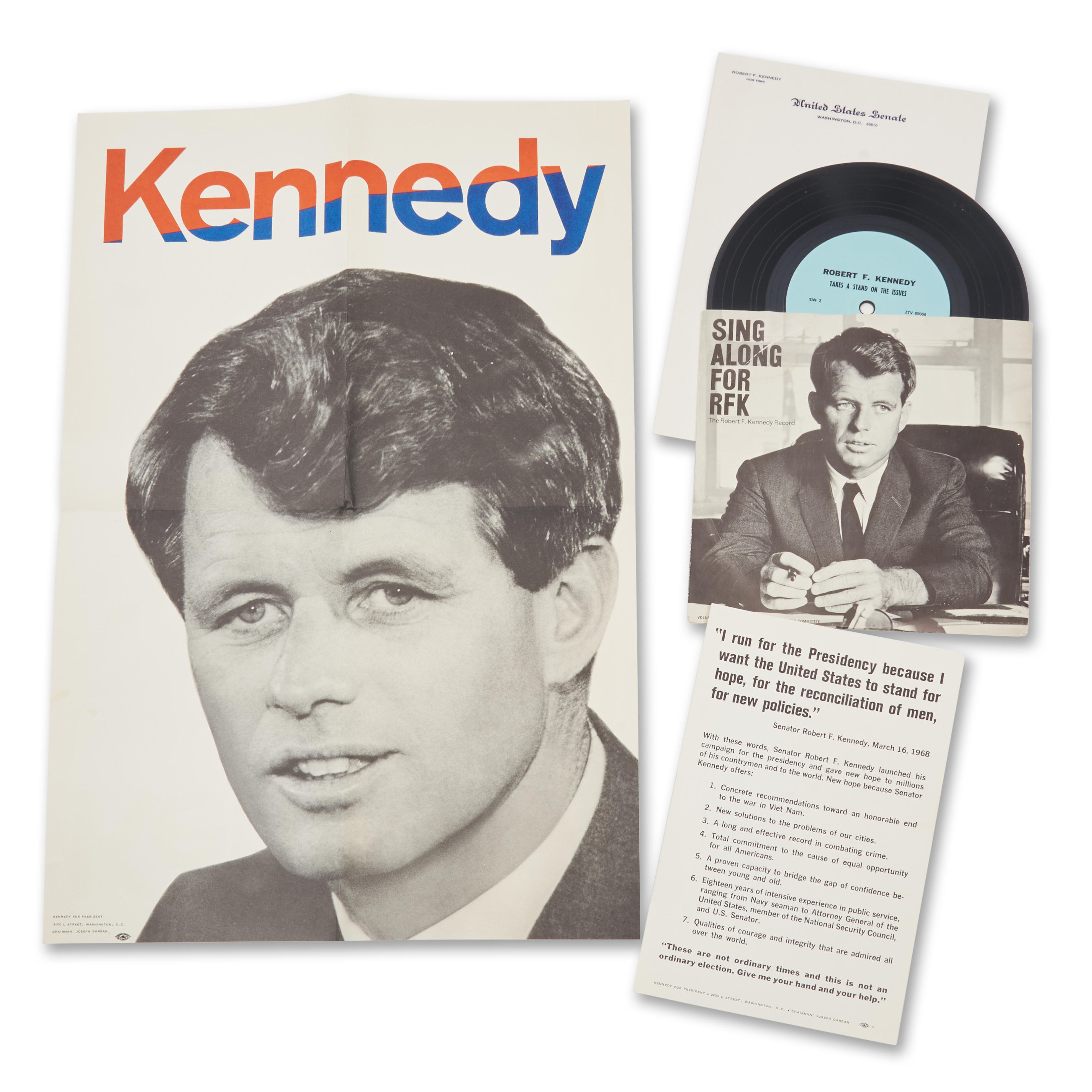 Appraisal: KENNEDY ROBERT F - RFK Presidential Campaign Ephemera Comprises poster