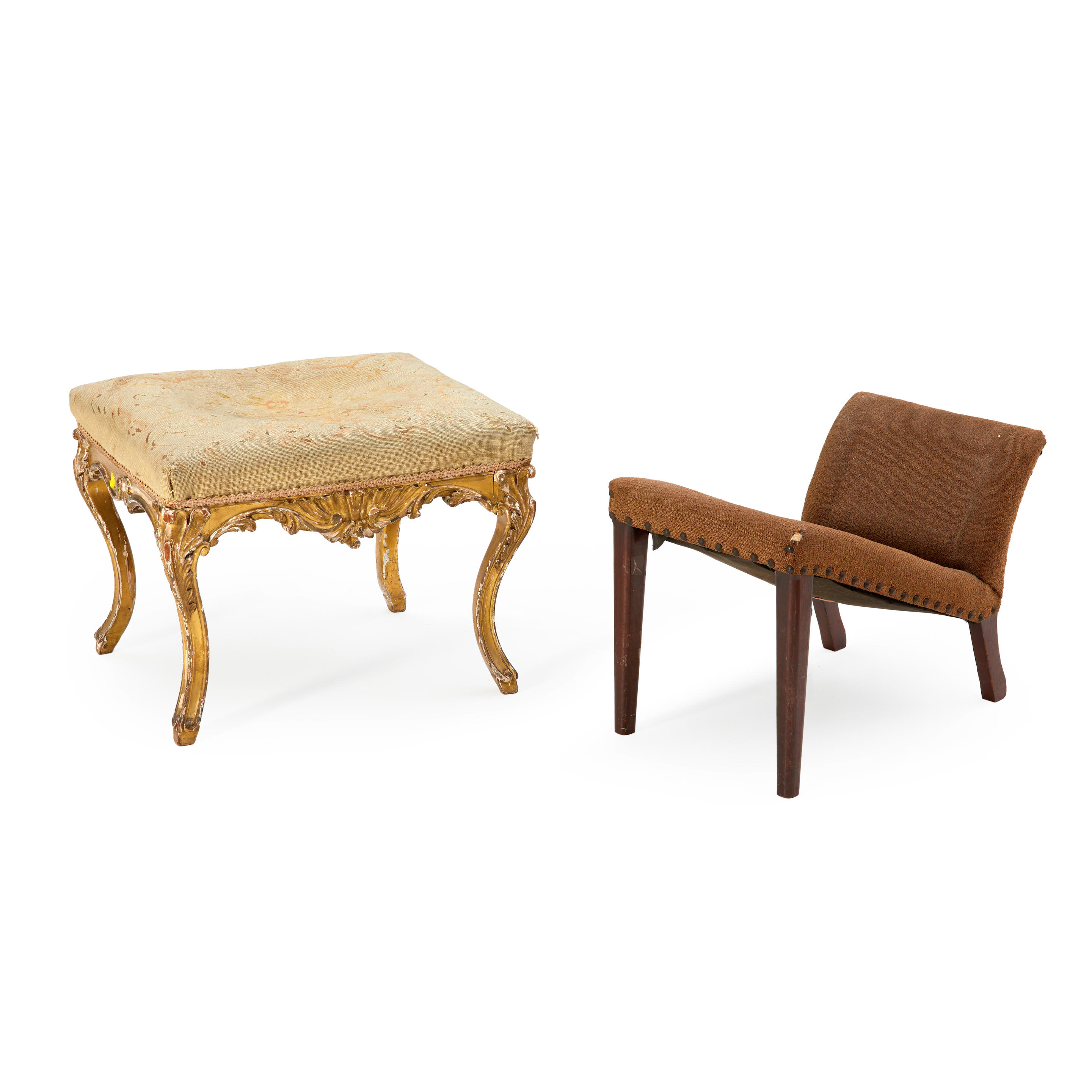 Appraisal: LOUIS XVI-STYLE GILT FOOTSTOOL AND SNYDER SNYDER UPHOLSTERED GOUT STOOL