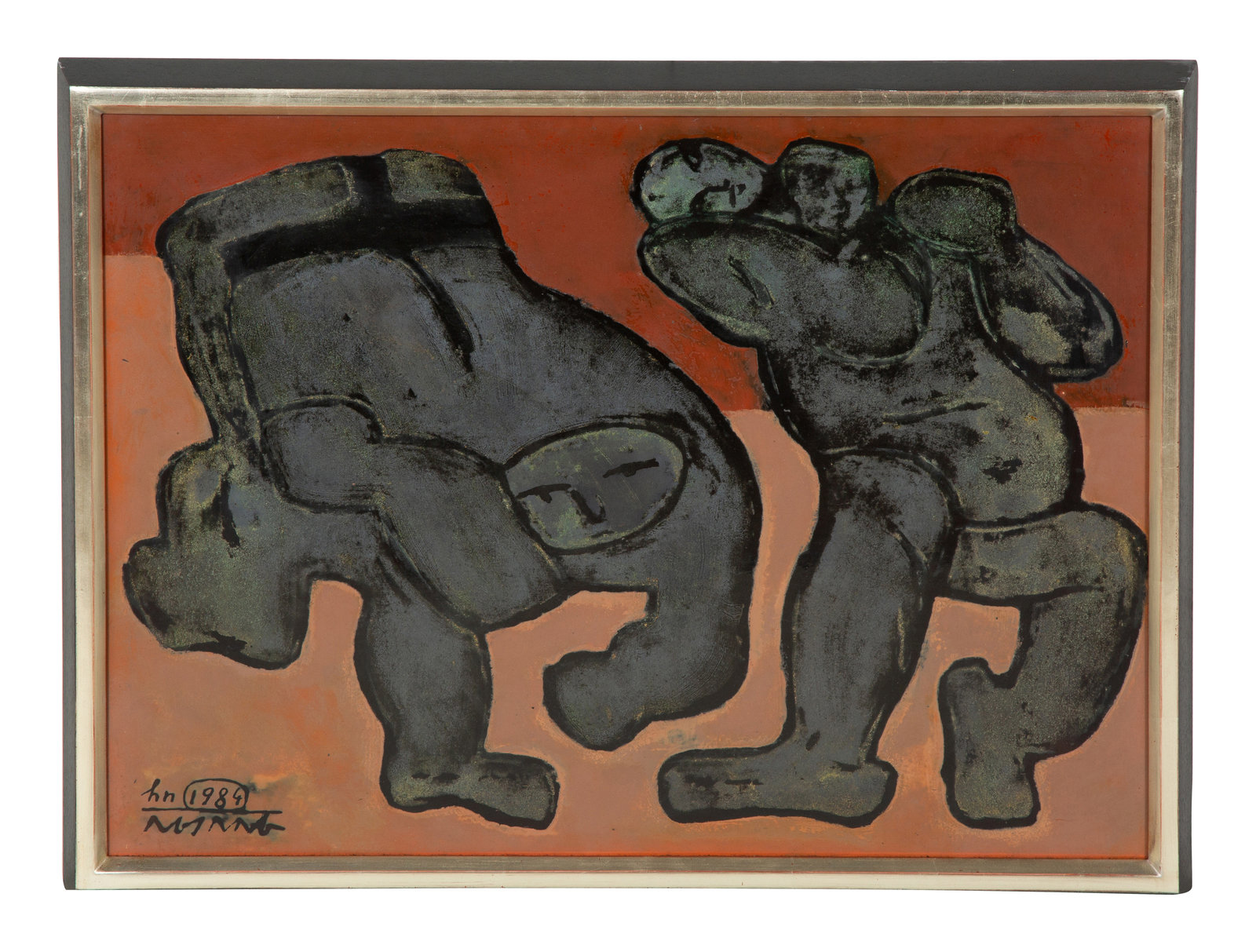 Appraisal: Sand Nguyen Vietnamese - Wrestle lacquer on board signed and