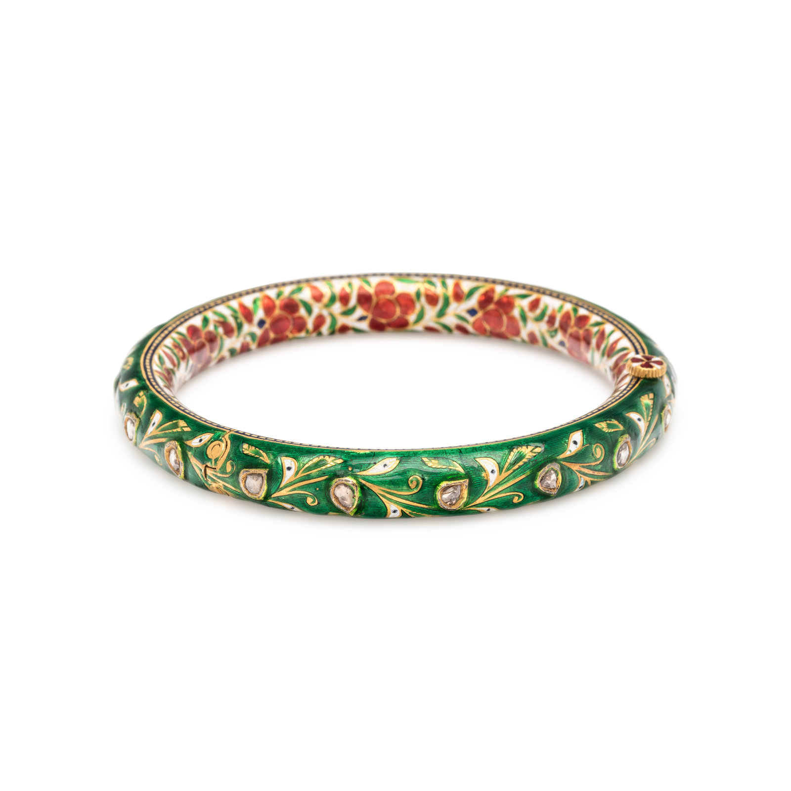 Appraisal: DIAMOND AND ENAMEL BANGLE BRACELET In Mughal style containing mixed