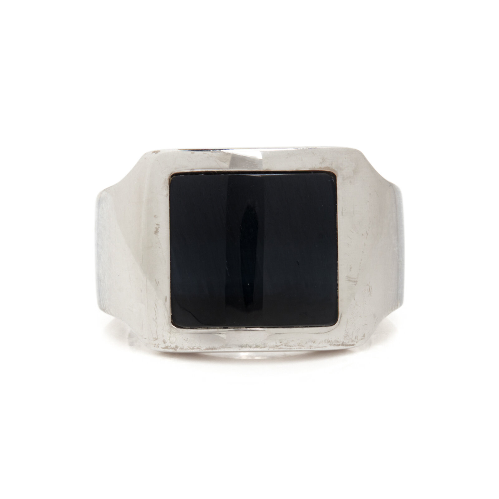 Appraisal: CARTIER WHITE GOLD 'SANTOS DUMONT' HAWK'S EYE RING Inlaid square