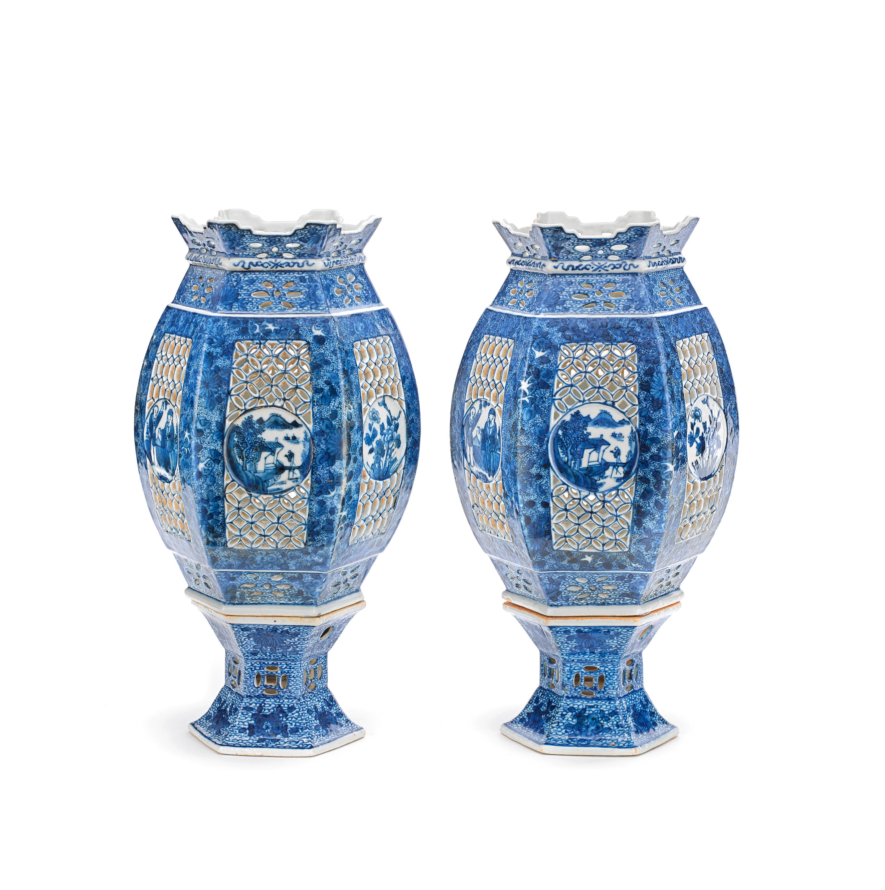 Appraisal: A PAIR OF BLUE AND WHITE LANTERN VASES th th