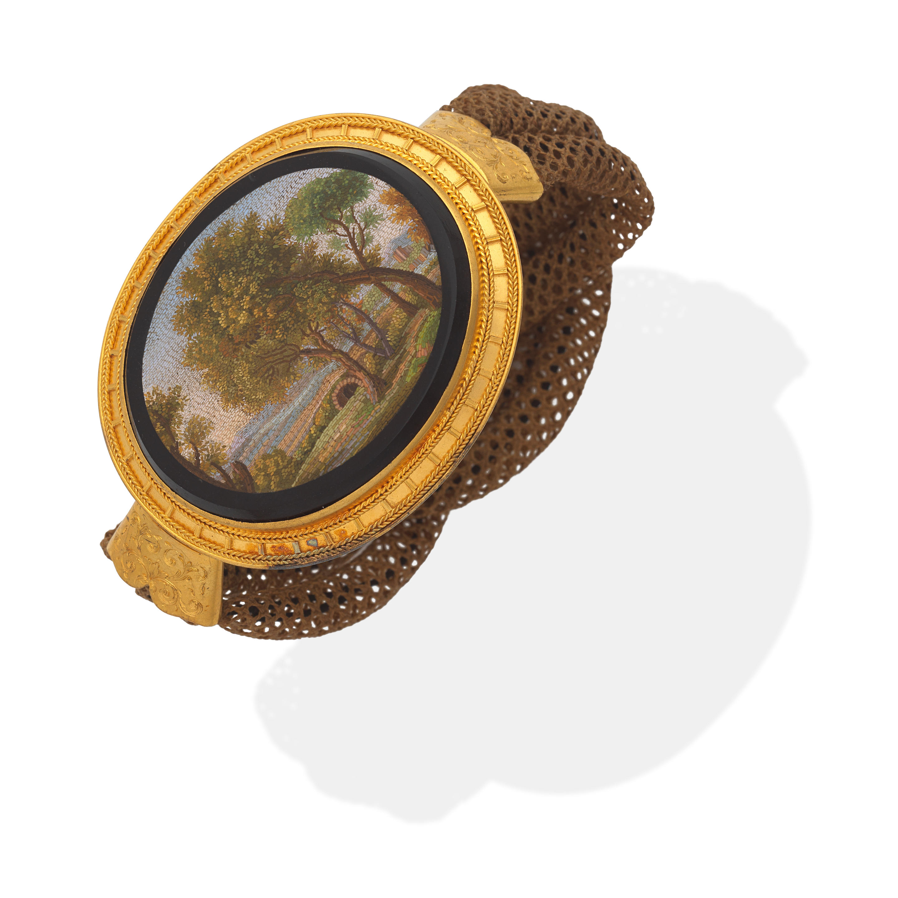 Appraisal: MICROMOSAIC AND HAIRWORK BRACELET CIRCA Inlaid with polychrome tesserae to