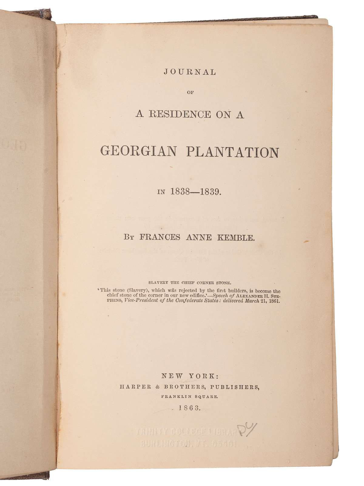 Appraisal: SLAVERY amp ABOLITION KEMBLE Frances Anne - Journal of A