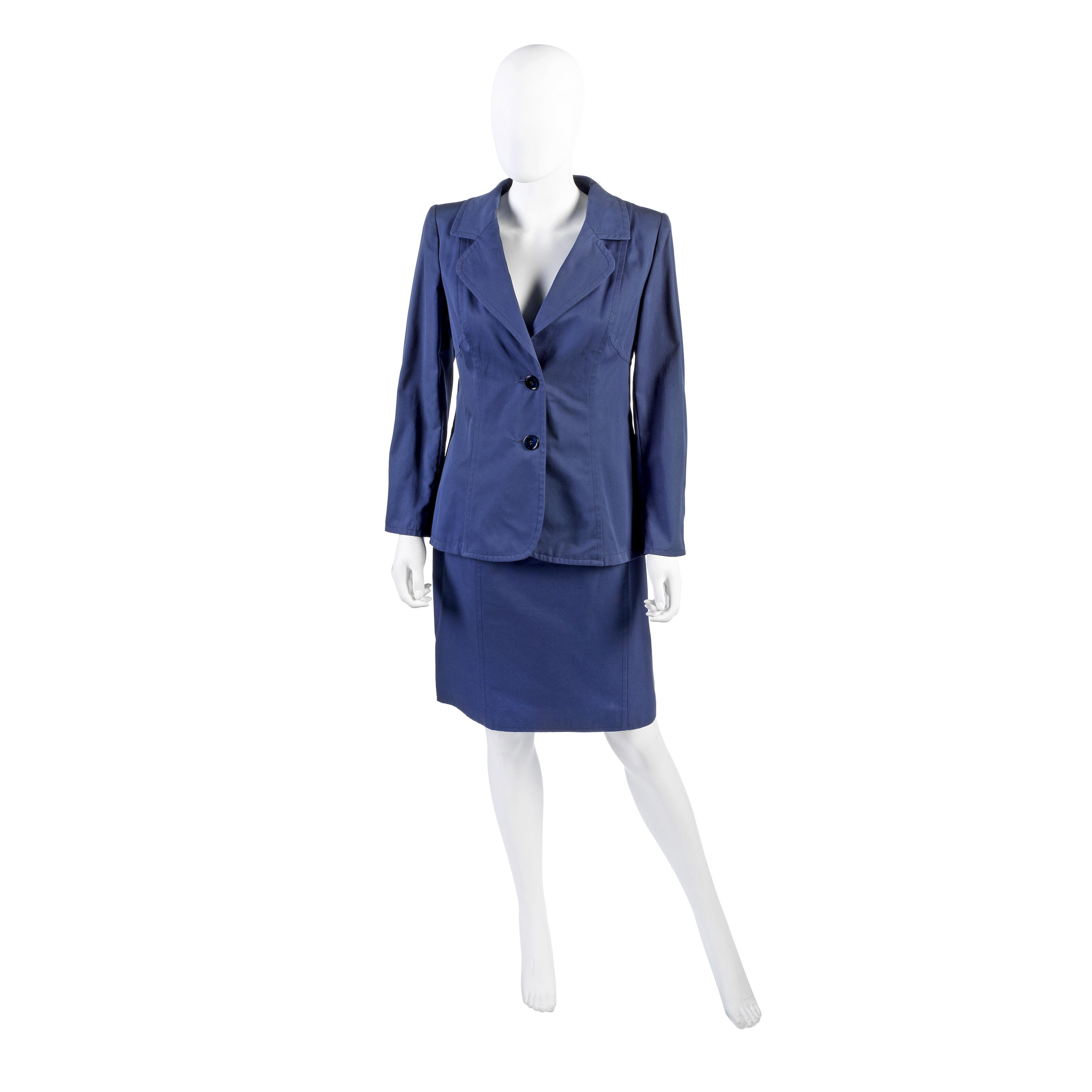 Appraisal: VALENTINO COUTURE A NAVY BLUE COTTON SKIRT SUIT The unlined