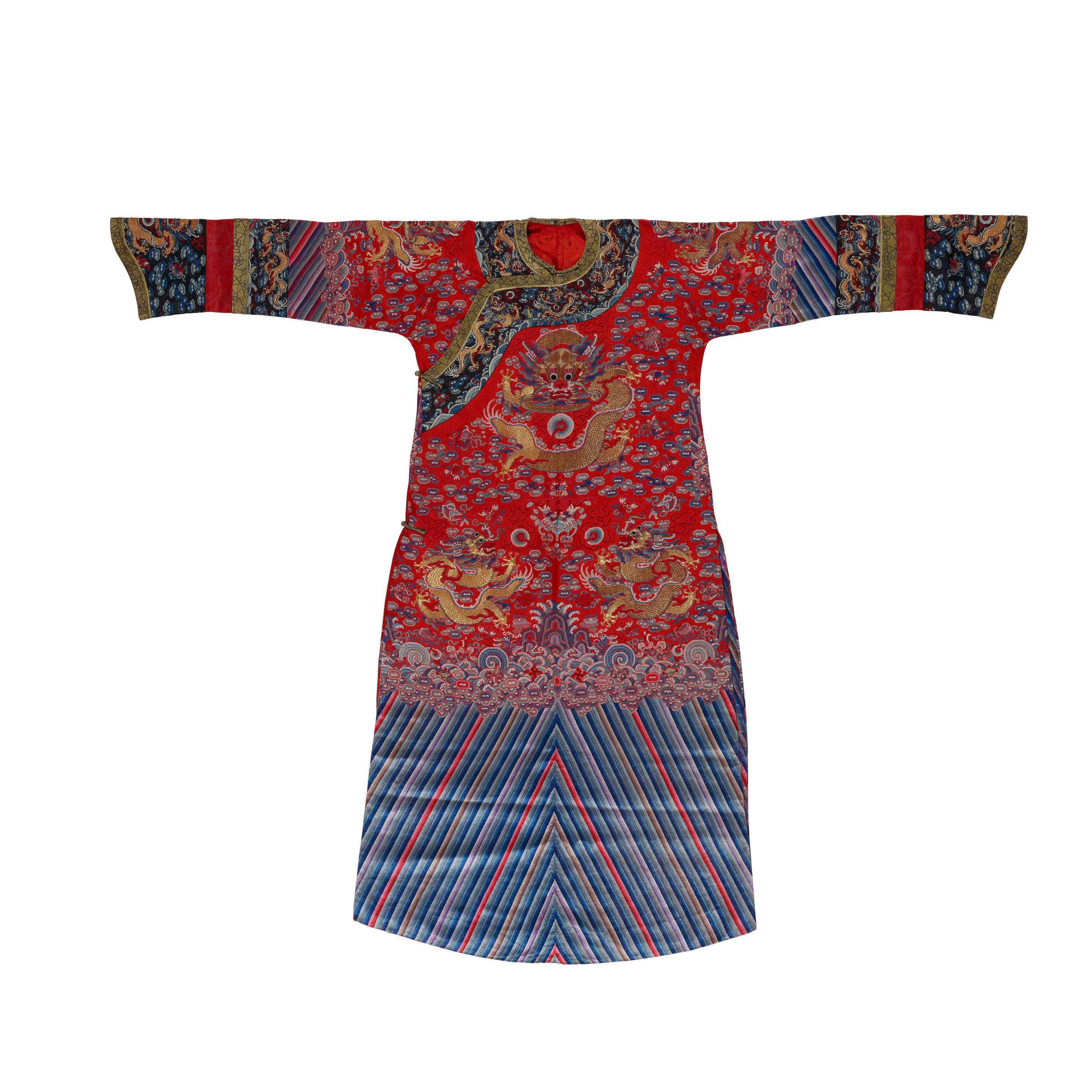 Appraisal: A RED-GROUND EMBROIDERED SILK GAUZE 'DRAGON' SUMMER ROBE Second half